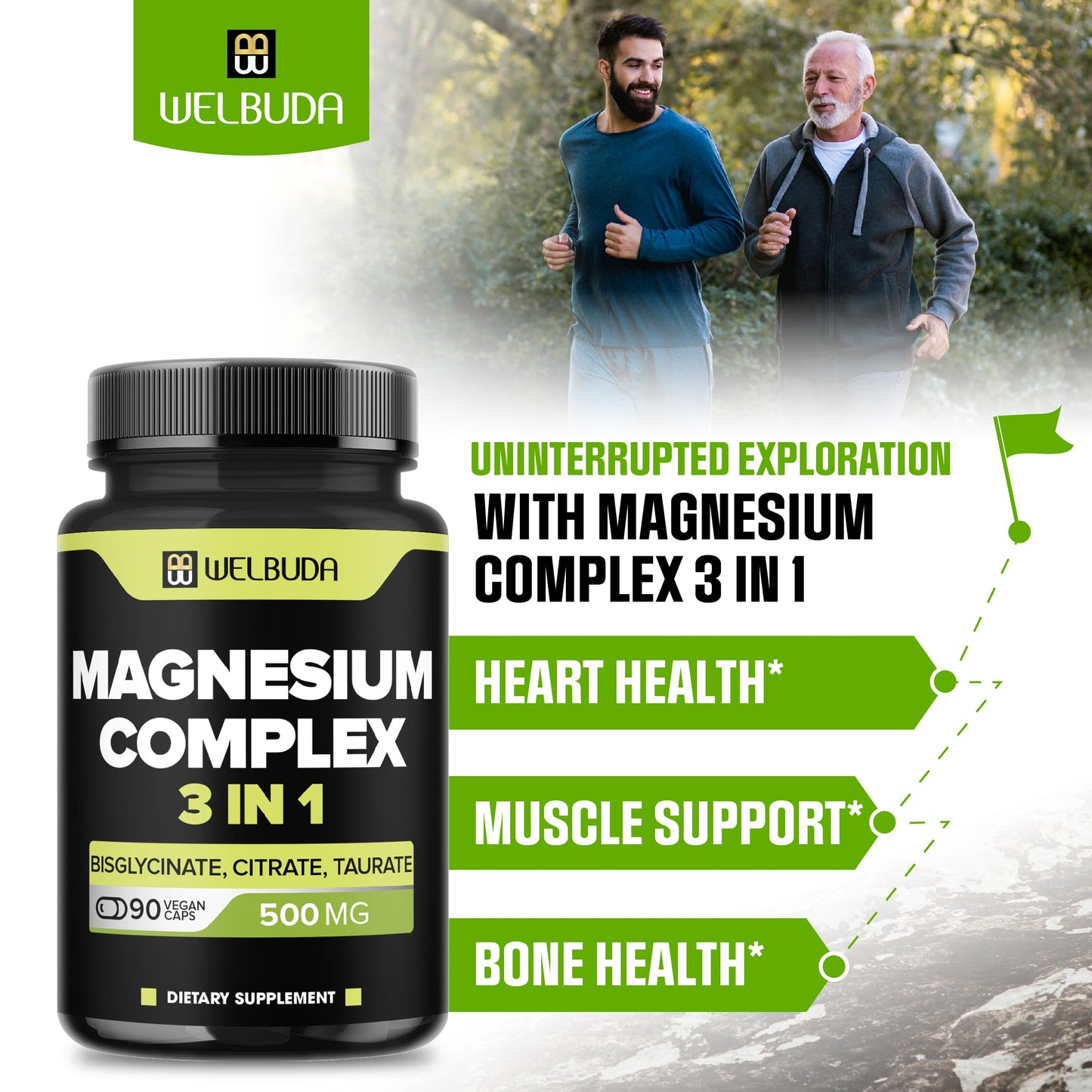 WELBUDA Magnesium Complex 3-in-1 Capsules, 500mg, 90 Count