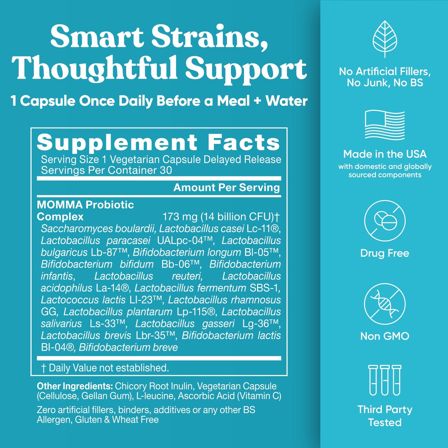 Eu Natural Momma Prenatal Probiotics Mom & Baby - Gut and Digestive Postpartum, Nursing, Morning Sickness Pregnancy Relief - 18 Clinically Proven Strains, 14 Billion CFU, Prebiotic - 30 Mini Vegan Capsules
