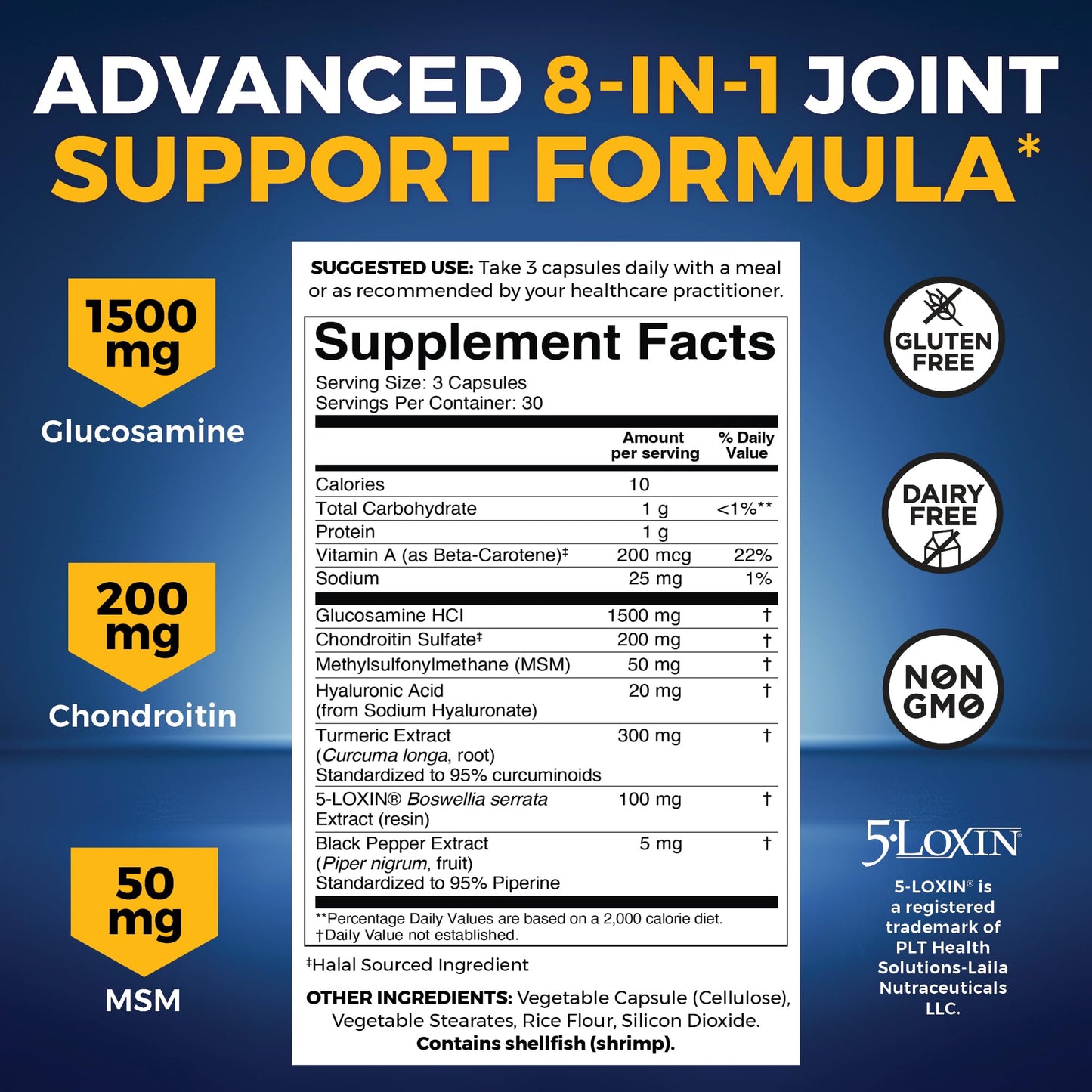 Viva Naturals Glucosamine Chondroitin MSM Joint Support Supplement, 90 Capsules