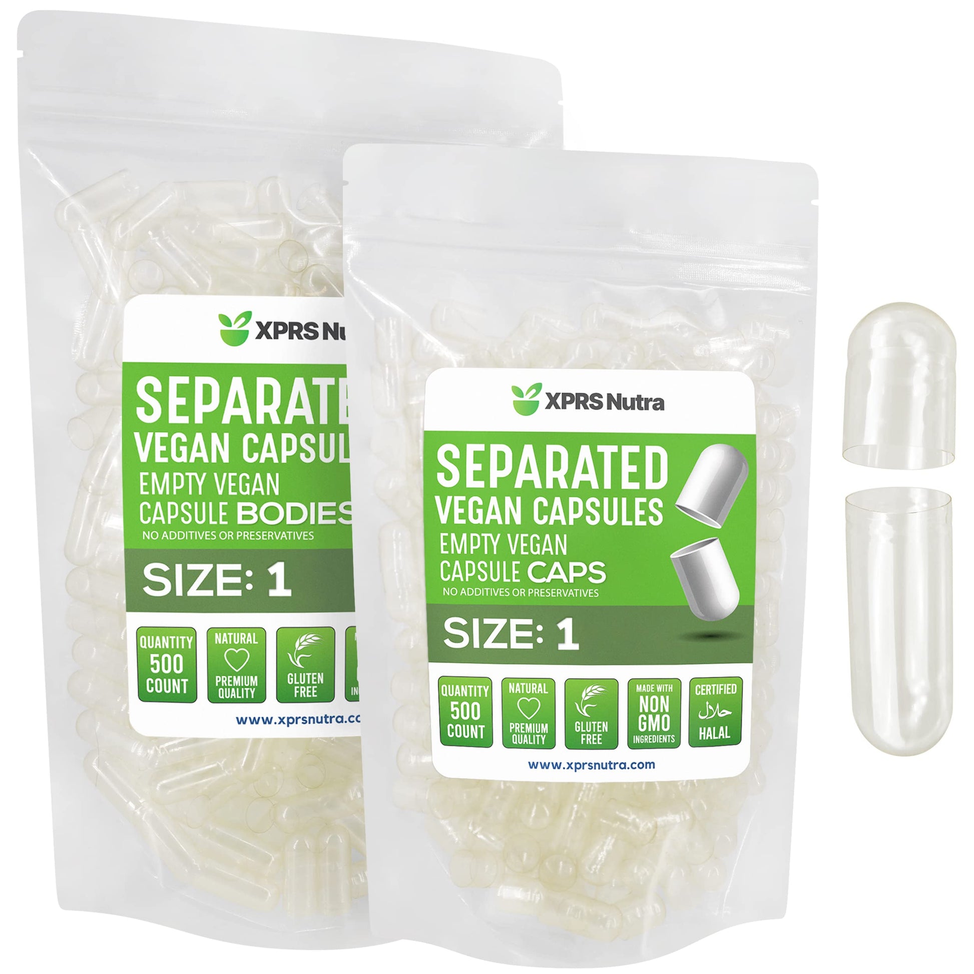 XPRS Nutra Vegan Size 1 Separated Capsules, 500 Count