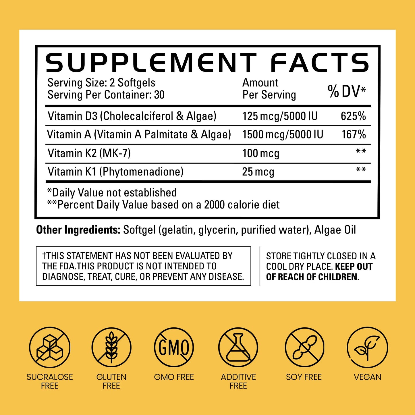 Gains in Bulk D3 K2 Supplement Softgels 6 Count