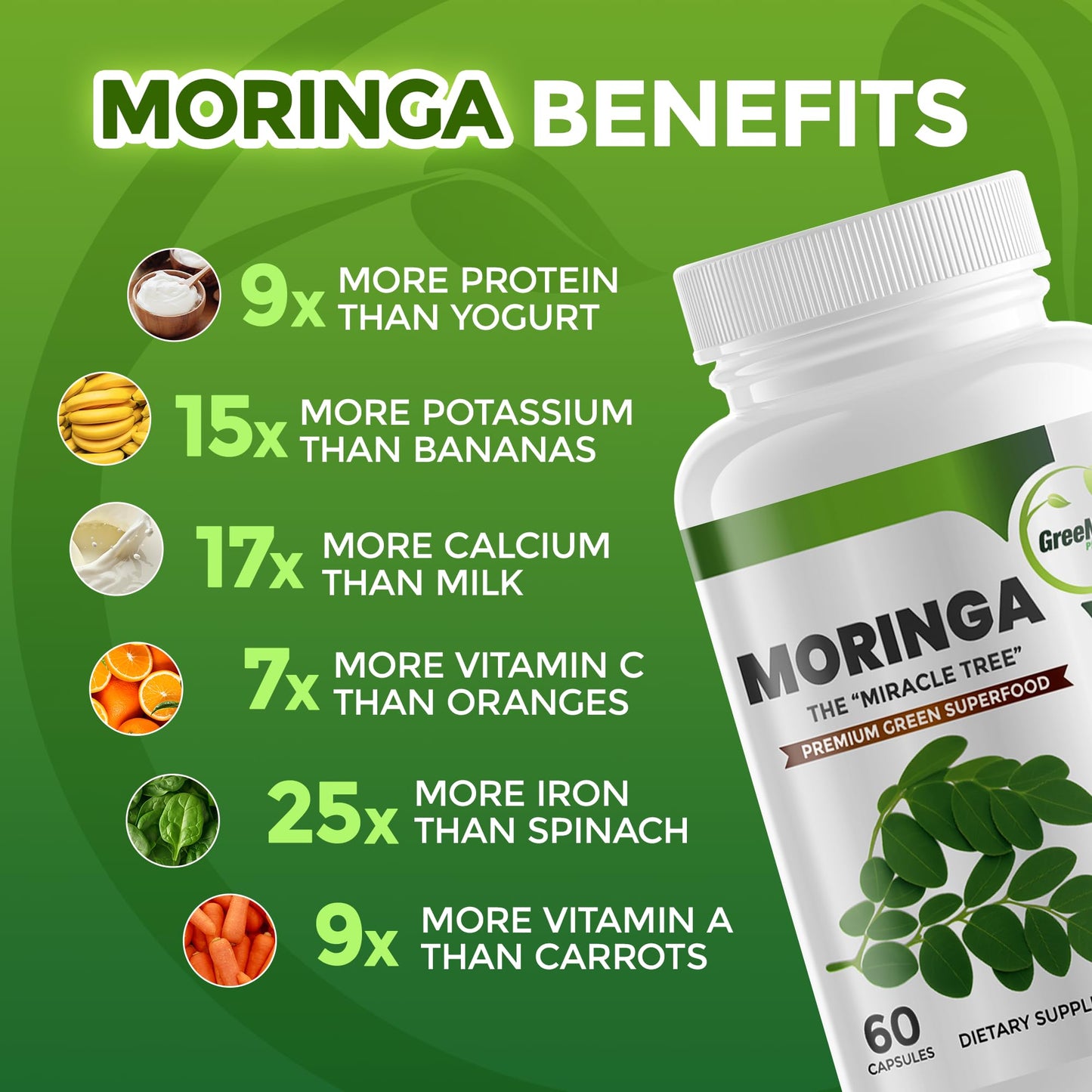 GreeNatr Ginkgo Biloba Panax Ginseng Moringa Capsules Bundle, 120 Capsules