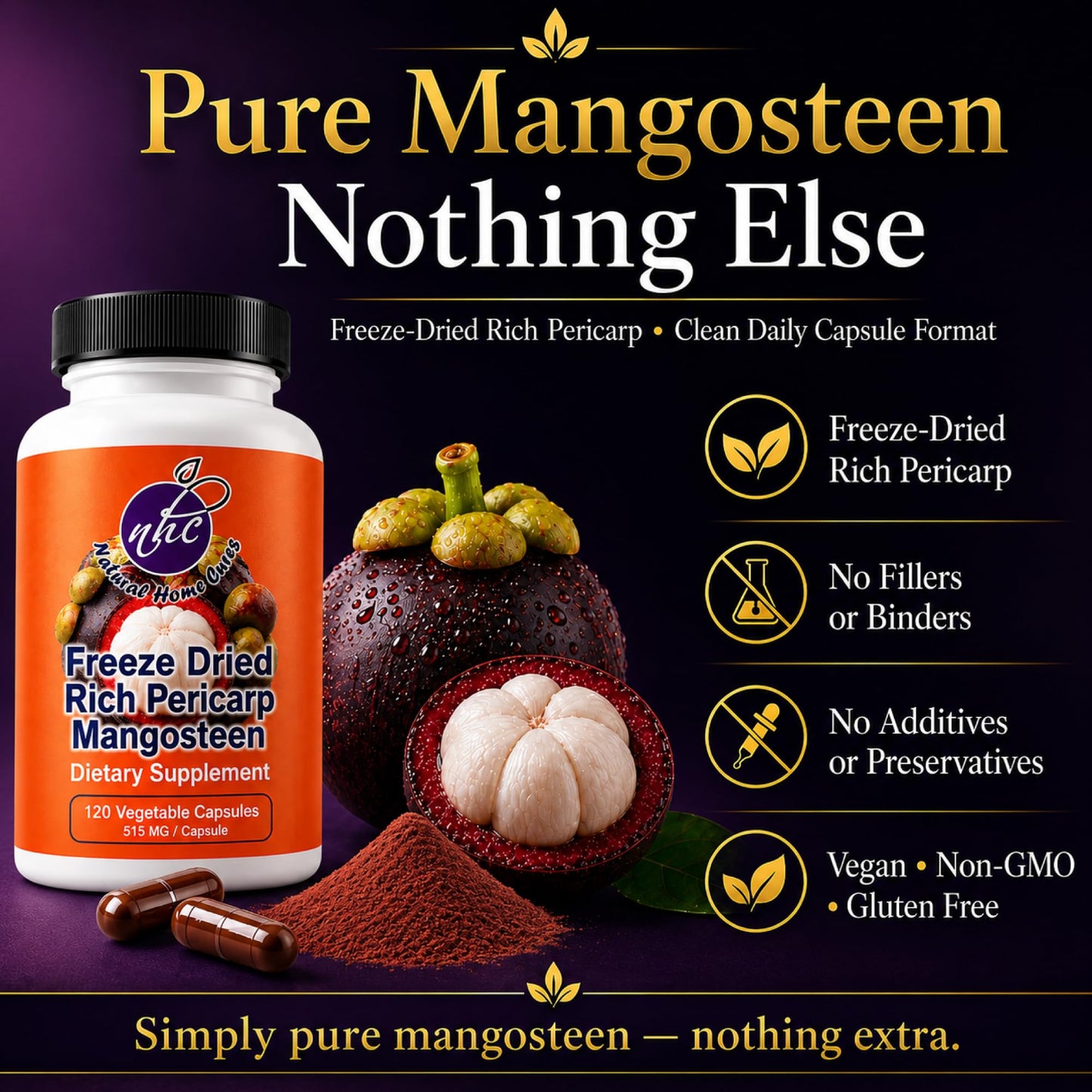 Natural Home Cures Mangosteen Supplement Capsules, 480 Capsules