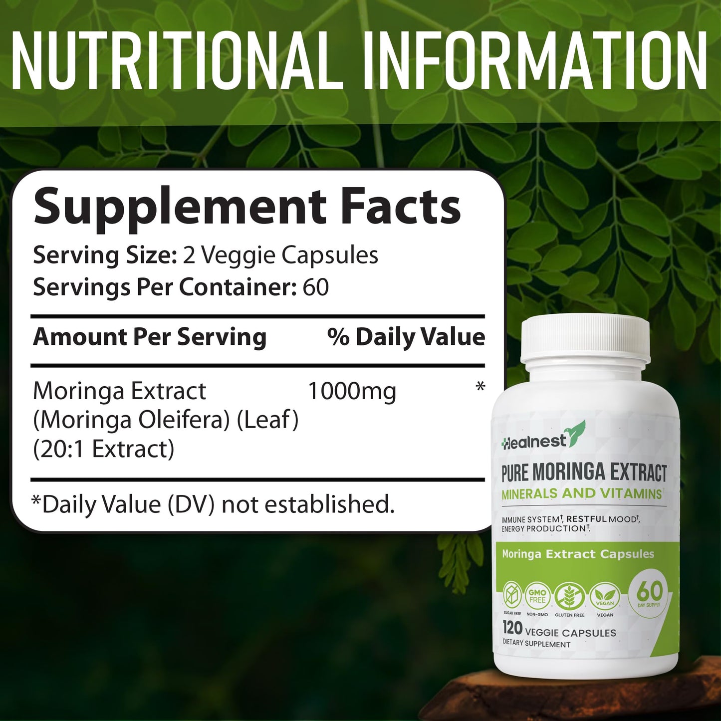 HEALNEST Pure Moringa Extract Capsules, 120 Count
