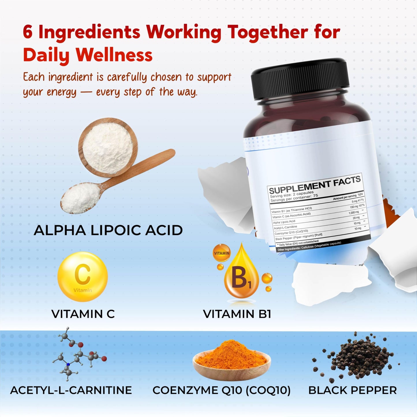 PEAKPURY Alpha Lipoic Acid with Vitamin B1 Capsules, 150 Count