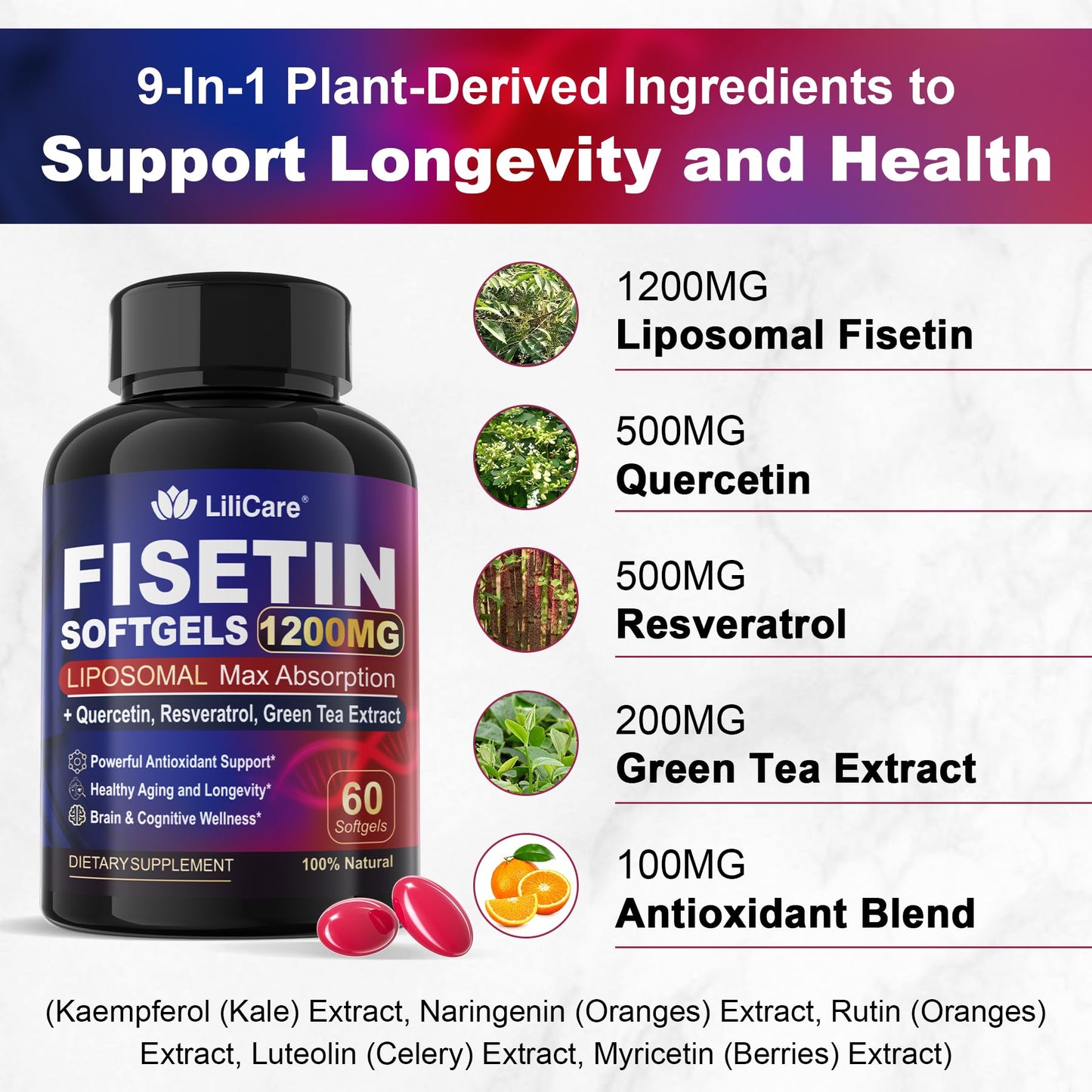LILICARE Fisetin Supplement Softgels 60 Count
