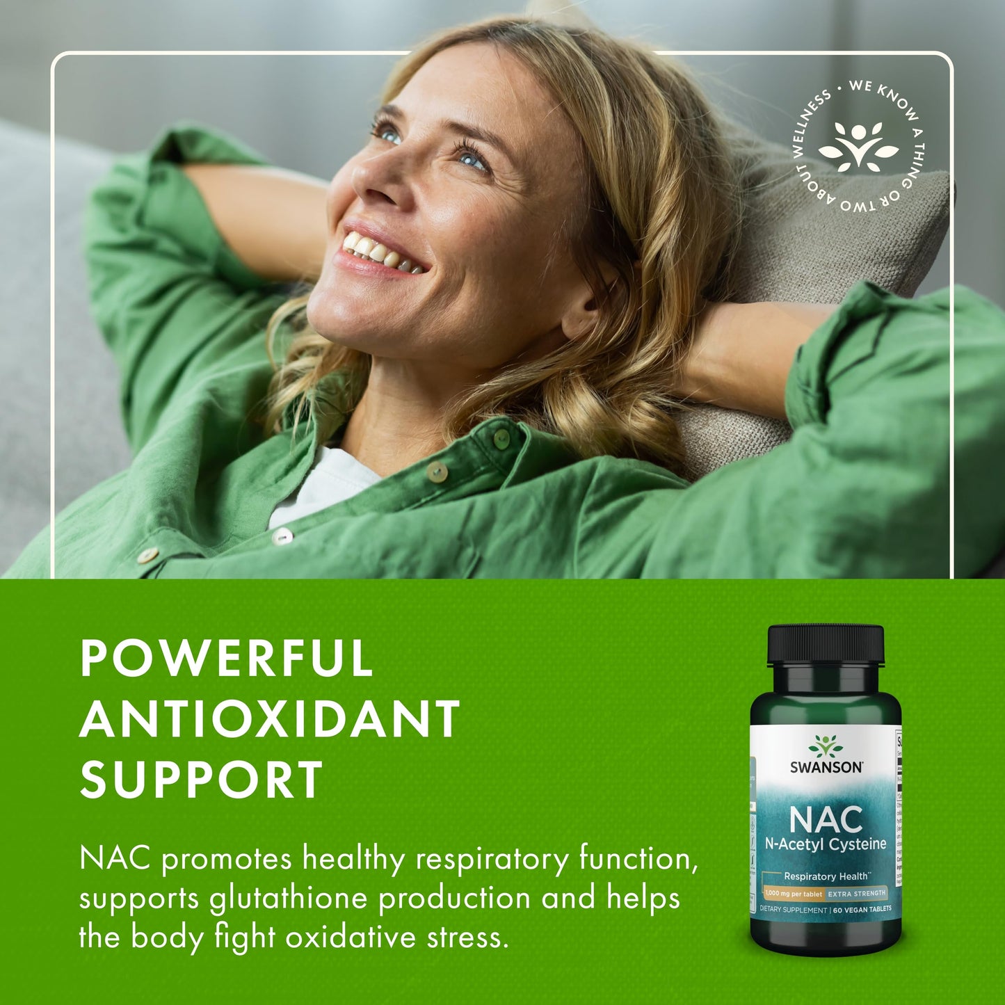 Swanson NAC N-Acetyl Cysteine Extra Strength 1000 mg Tablet, 60 Count