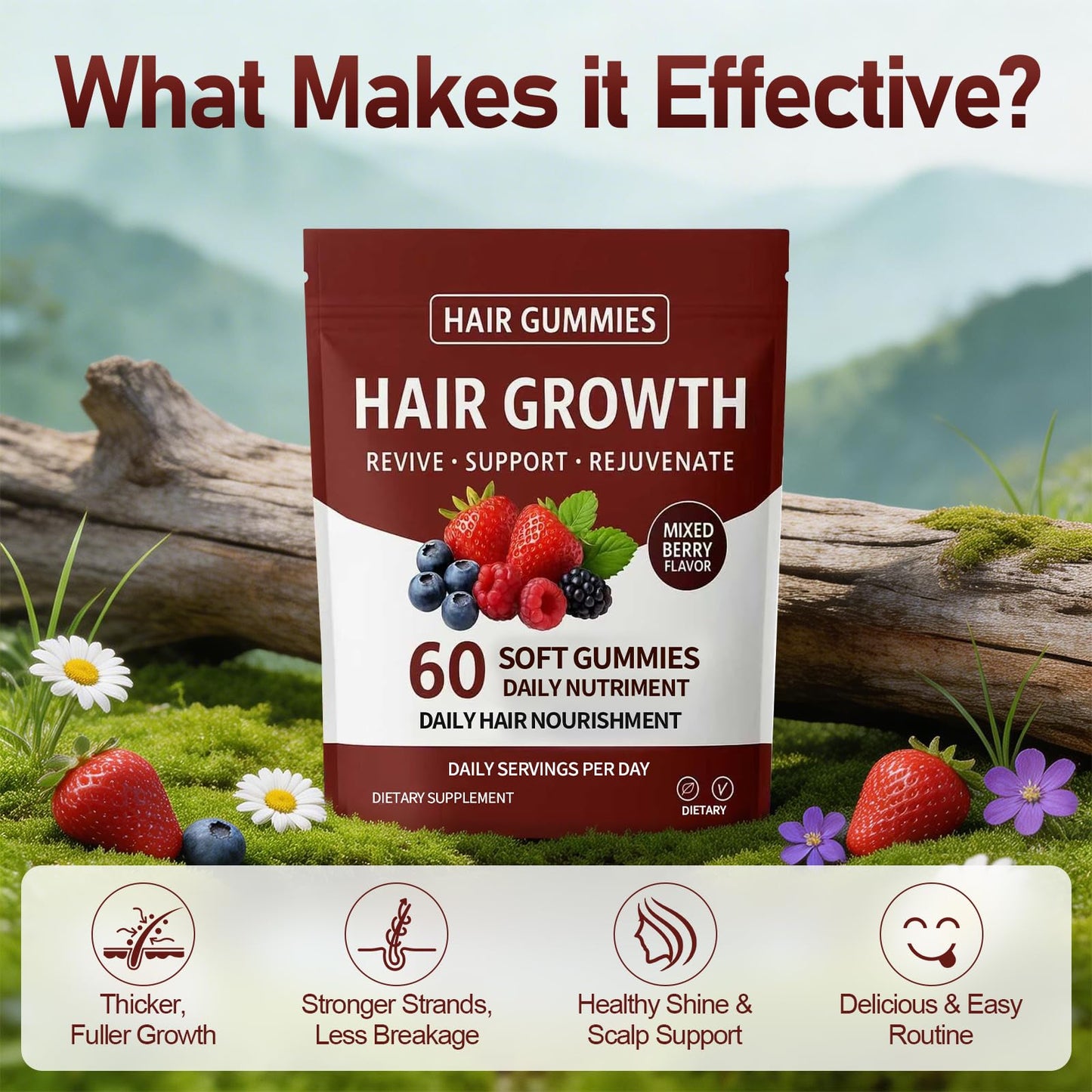caicieter Hair Growth Gummies, 60 Gummies