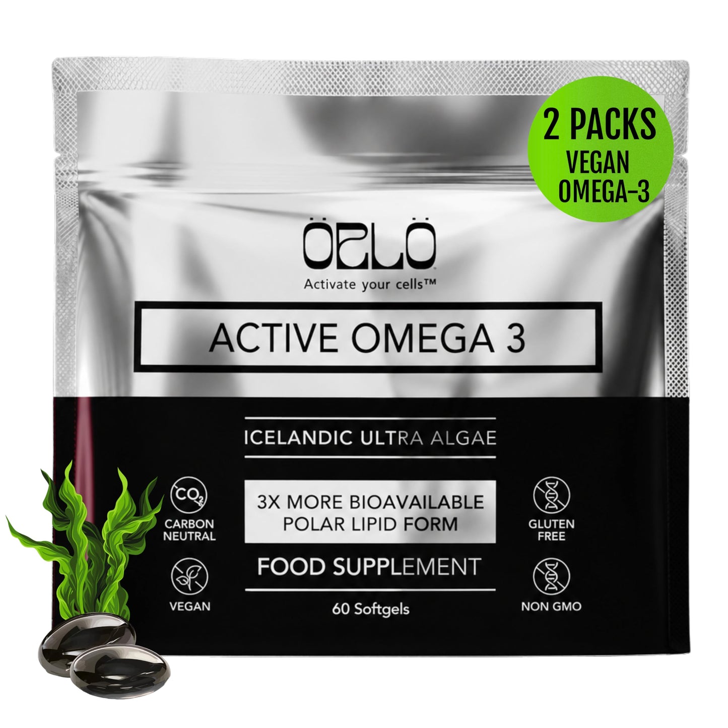 Orlo Vegan Omega-3 Algae Oil 1000mg Softgels, 120 Count