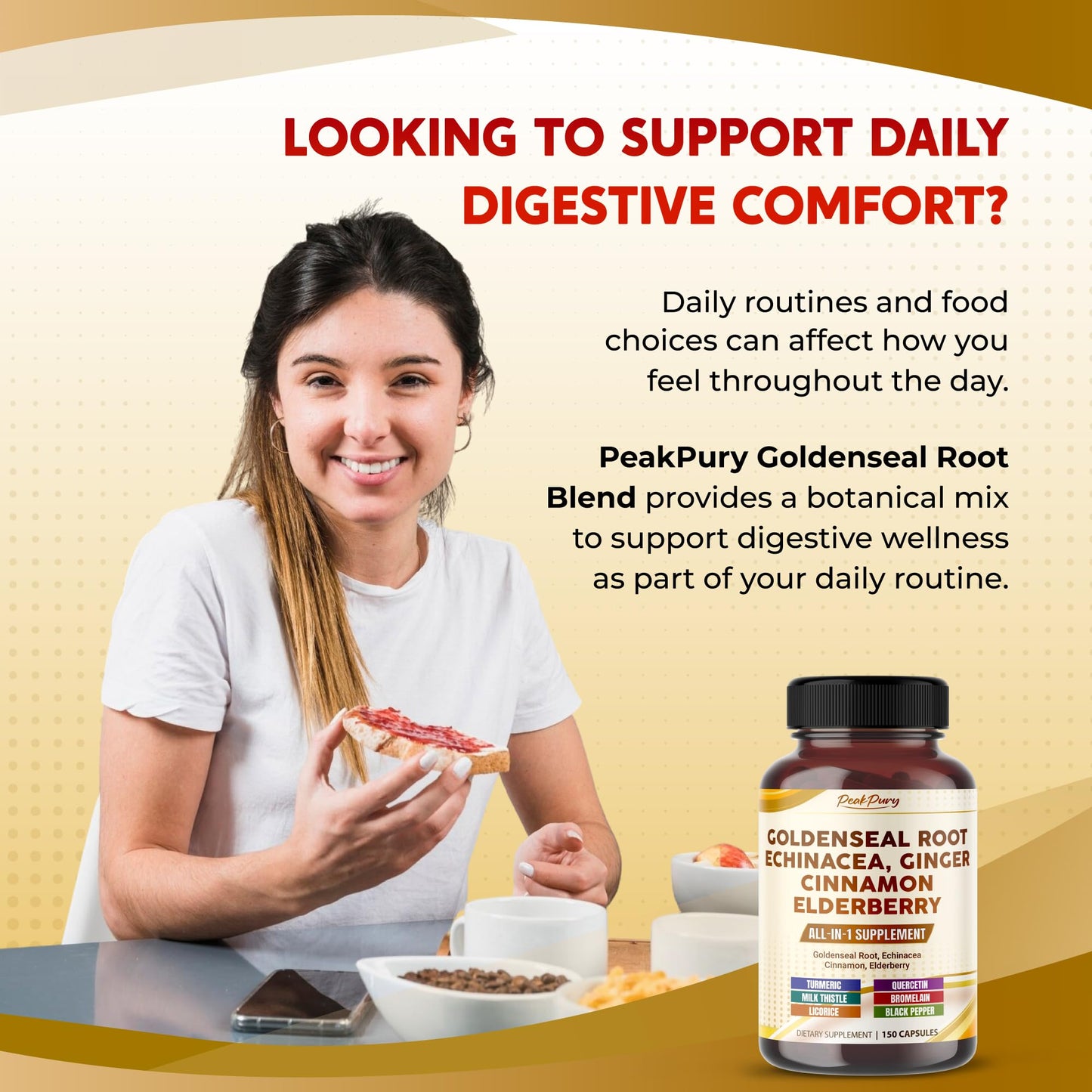 PEAKPURY Goldenseal Root Echinacea Cinnamon Elderberry Capsule, 150 Count