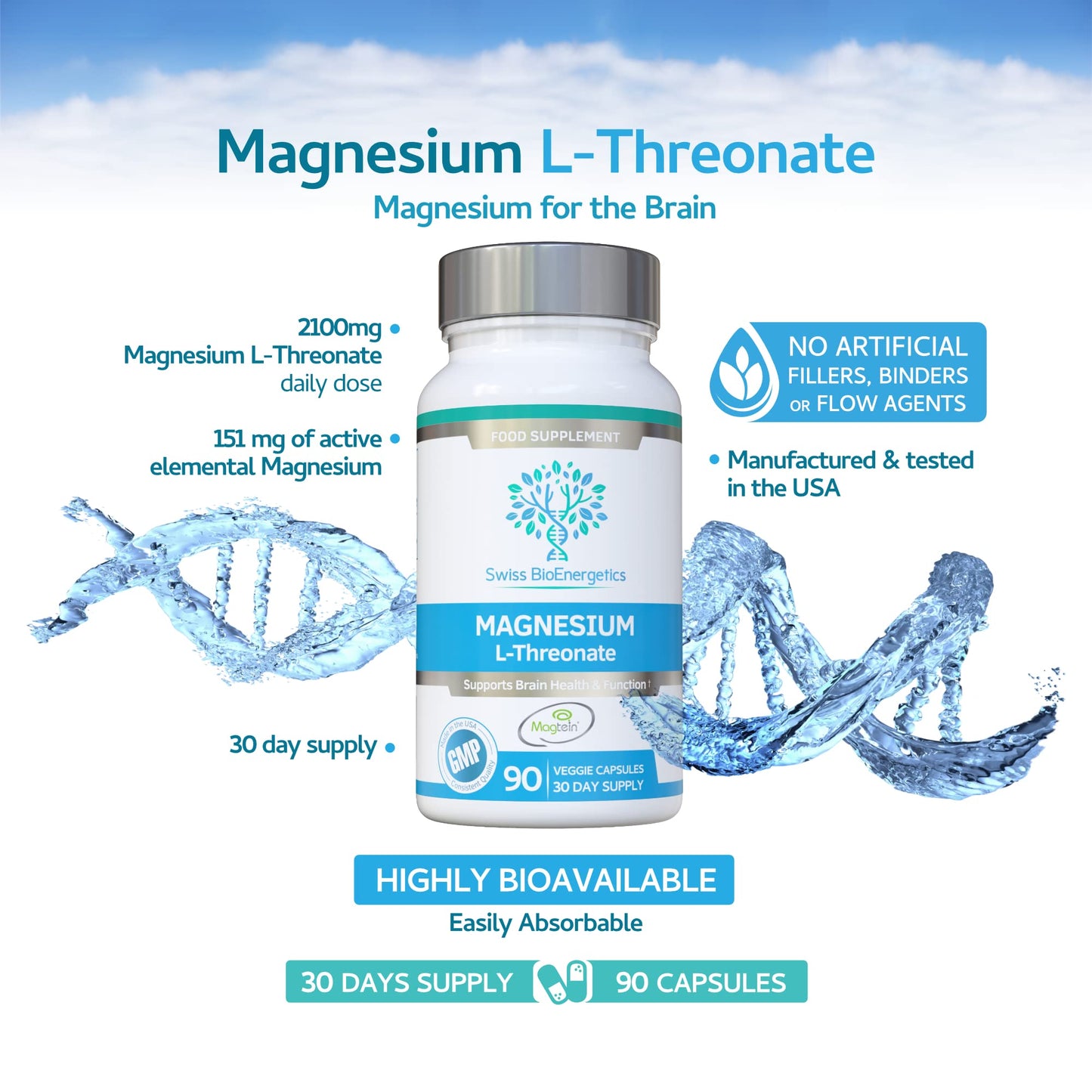 Swiss Bioenergetics Magtein Magnesium L-Threonate Capsule, 90 Count