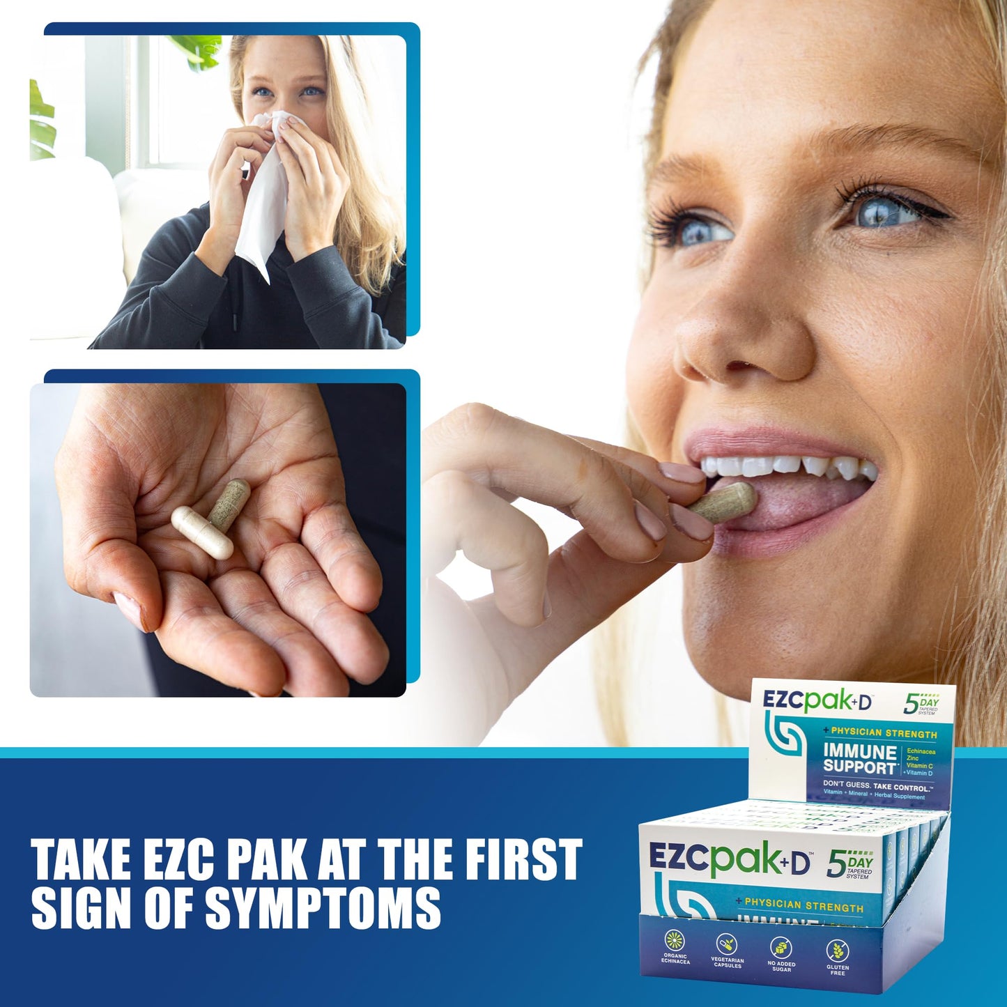 EZC Pak 5-Day Immune System Booster Echinacea Vitamin C & D Zinc, 6 Capsules