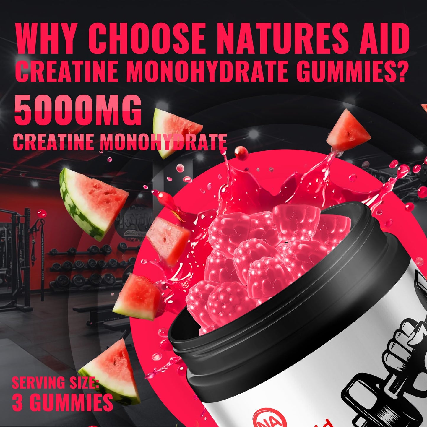 Natures Aid NSF Certified Creatine Monohydrate Gummies, 135 Count