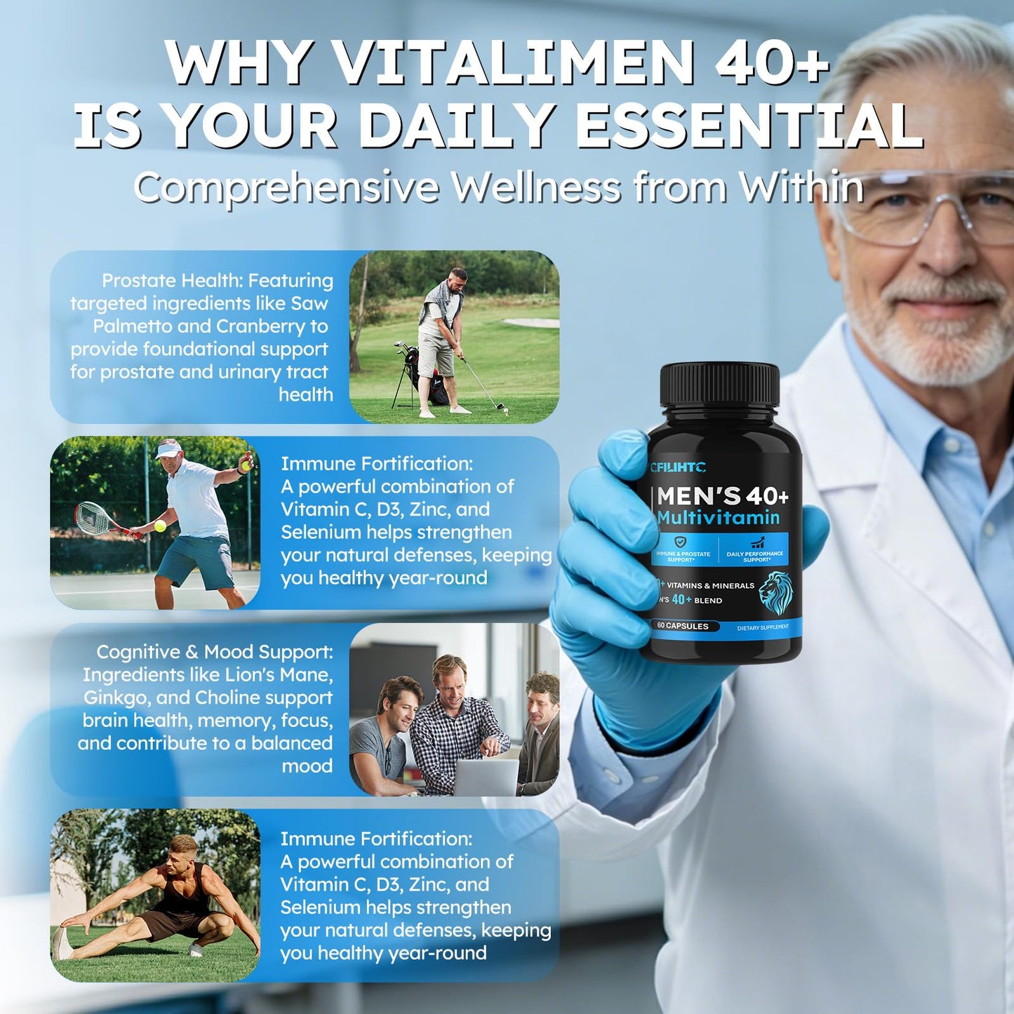 CFILIHTC Multivitamin for Men 40+ All-in-One Daily Vitamin Supplement 60 Capsules