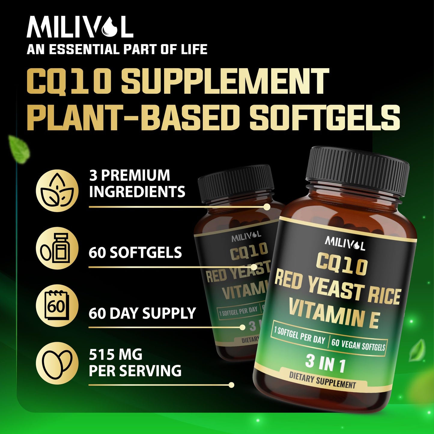 MILIVOL CoQ10 515 mg Softgels, 60 Count