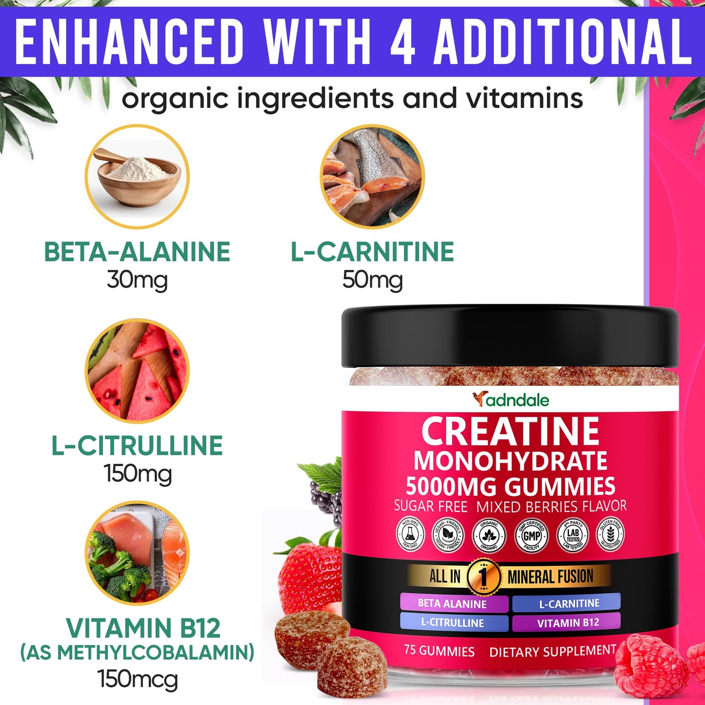 Adndale Creatine Gummies 75 Count