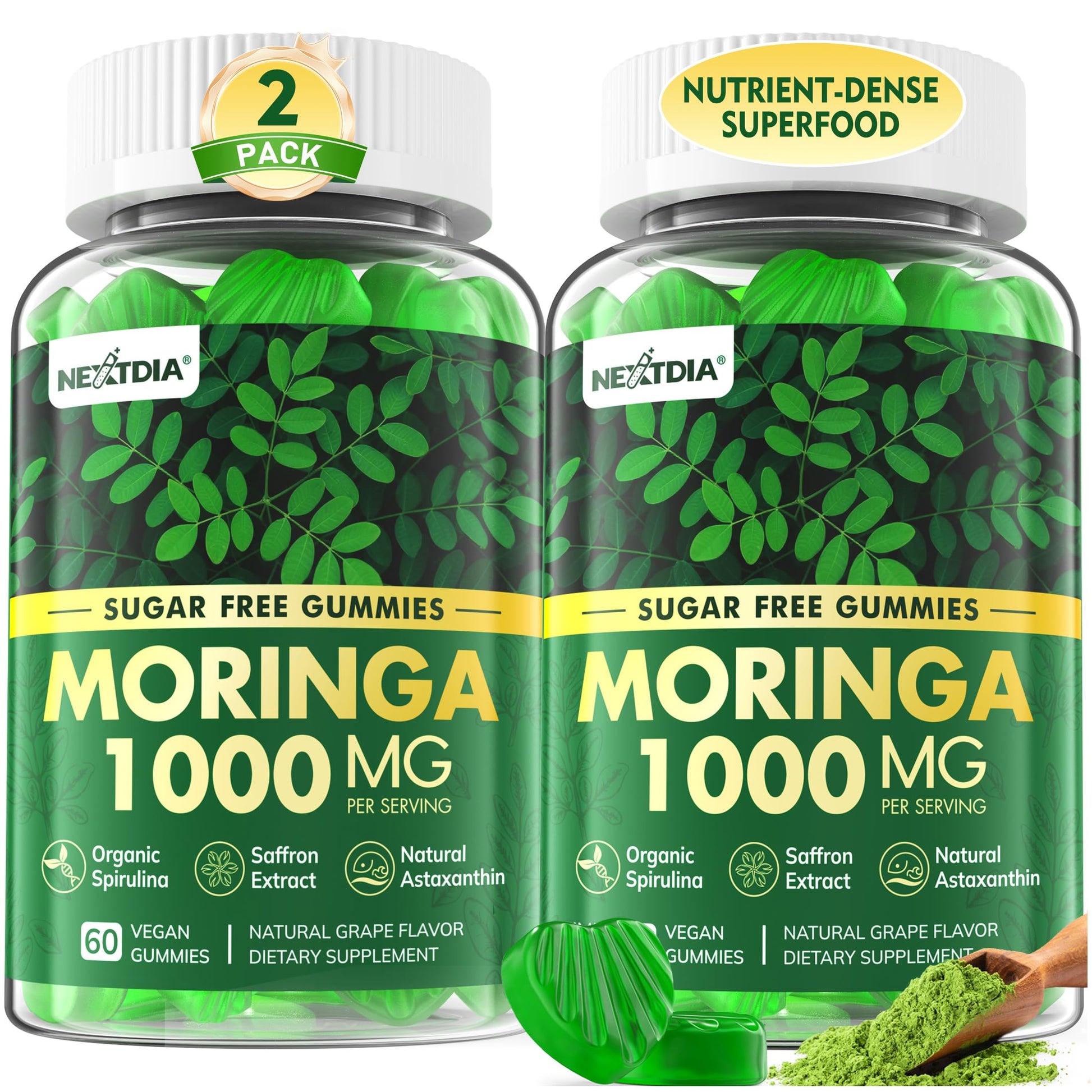 Nextdia Moringa Gummies 1000mg, Sugar-Free Superfood Gummies for Women & Men Gummy 120 Count