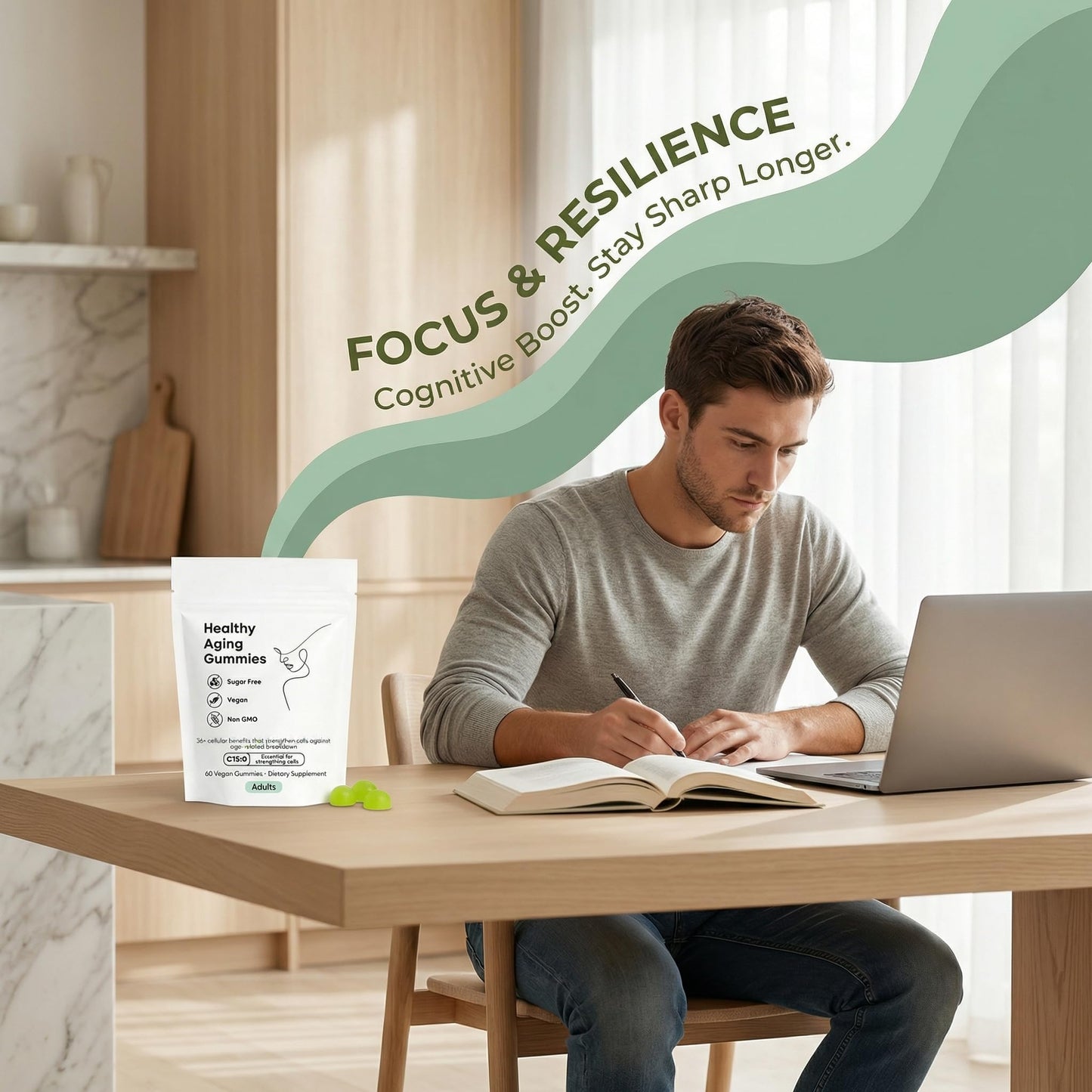 KBKTWOLT C15:0 Acid Gummies for Adults - Sugar-Free Apple Mint Flavor, C15:0 Fatty Acid Supplement, Supports Metabolic Balance, Cognitive Function & Immune Wellness, 60 Gummies