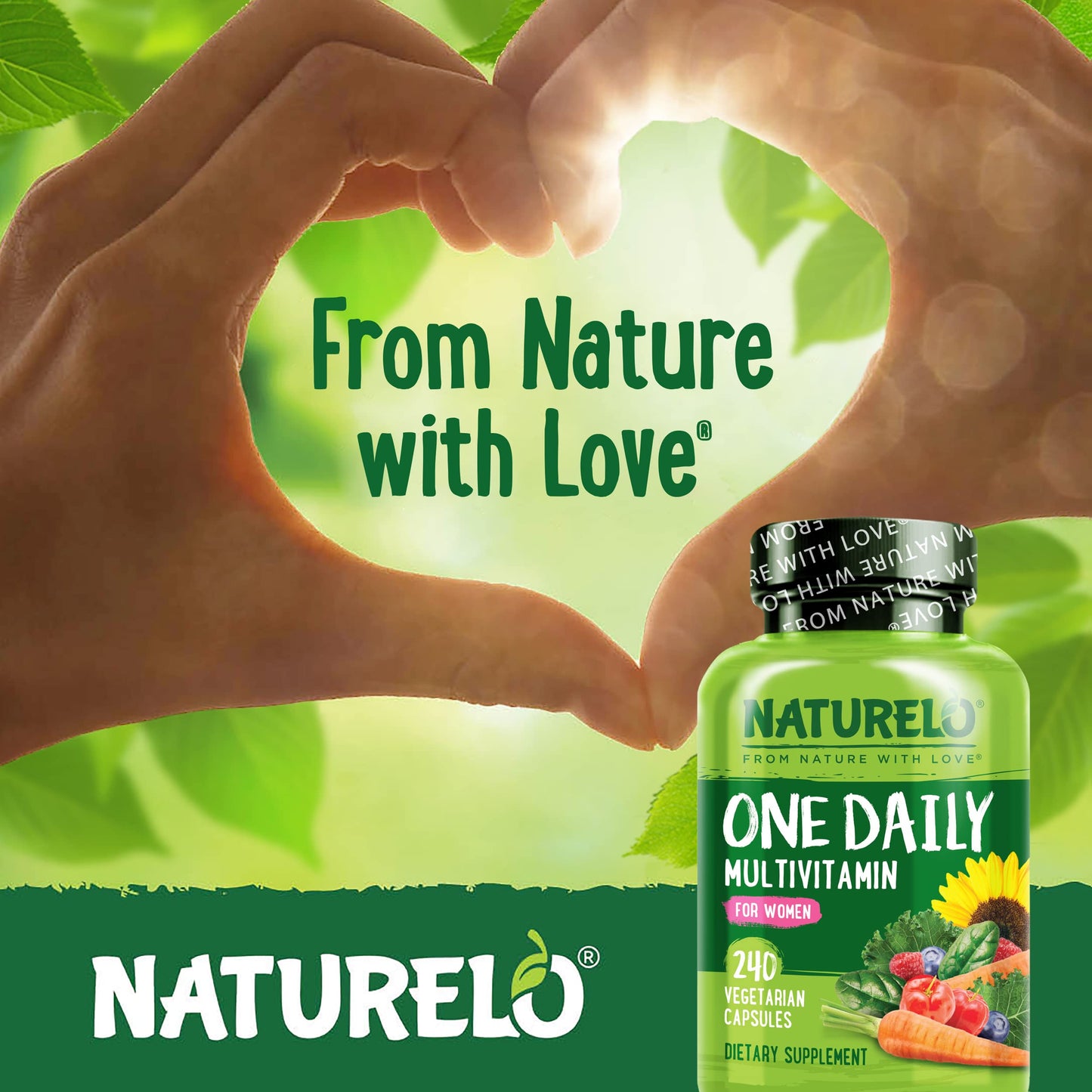 NATURELO One Daily Multivitamin for Women with Vitamin B12, 240 Count Capsules
