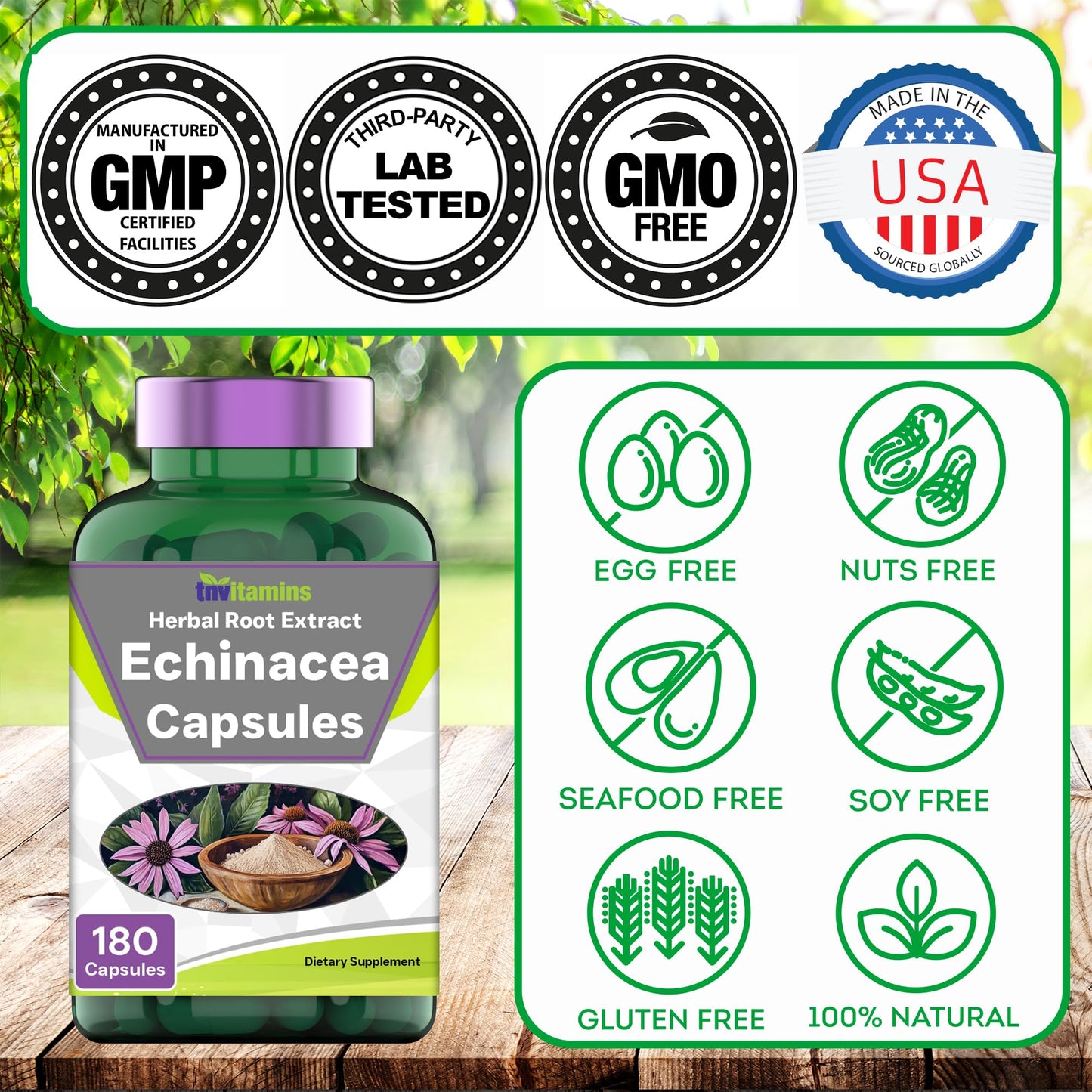 tnvitamins Echinacea Capsules, 180 Capsules