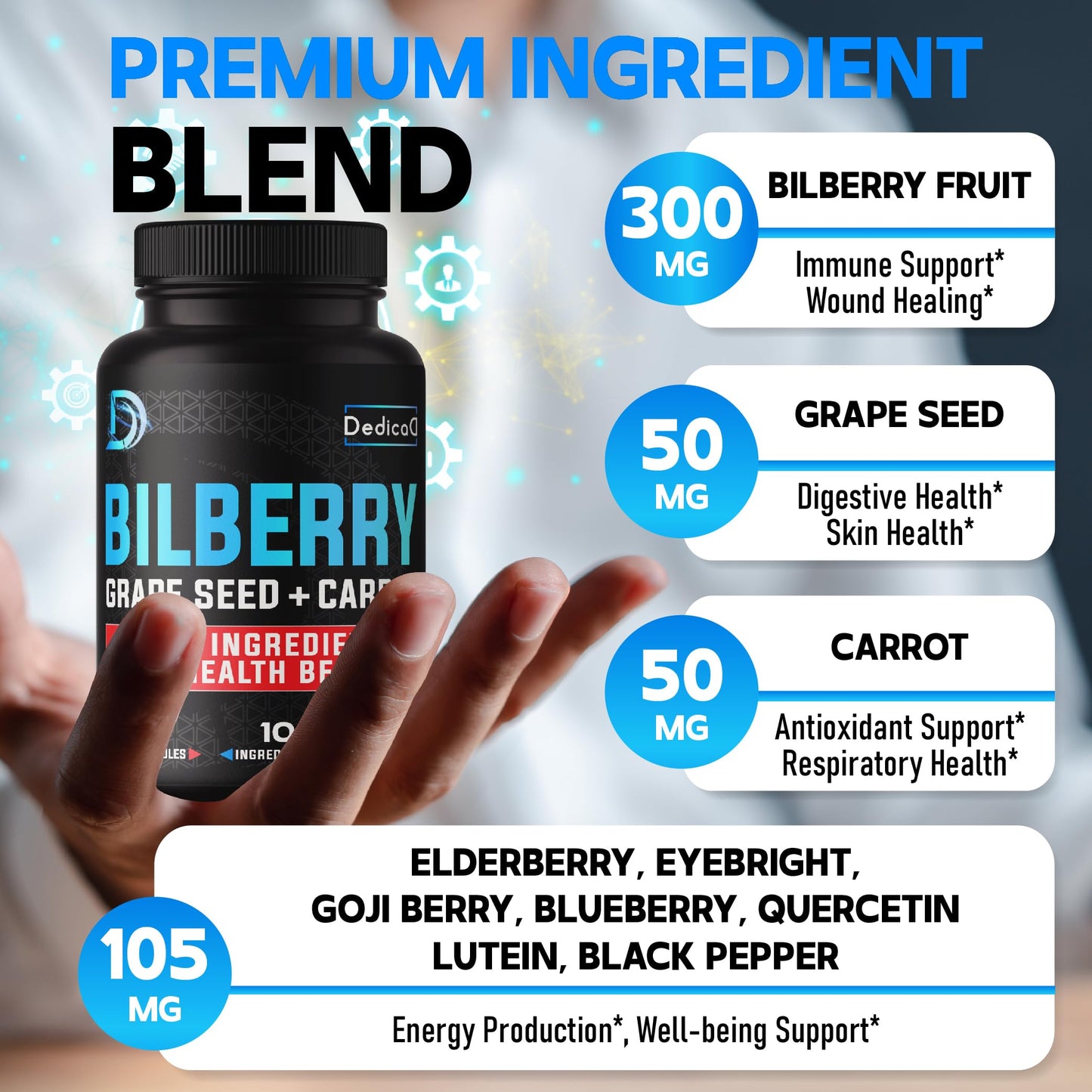 DEDICAD Bilberry Extract Capsules 150 Count