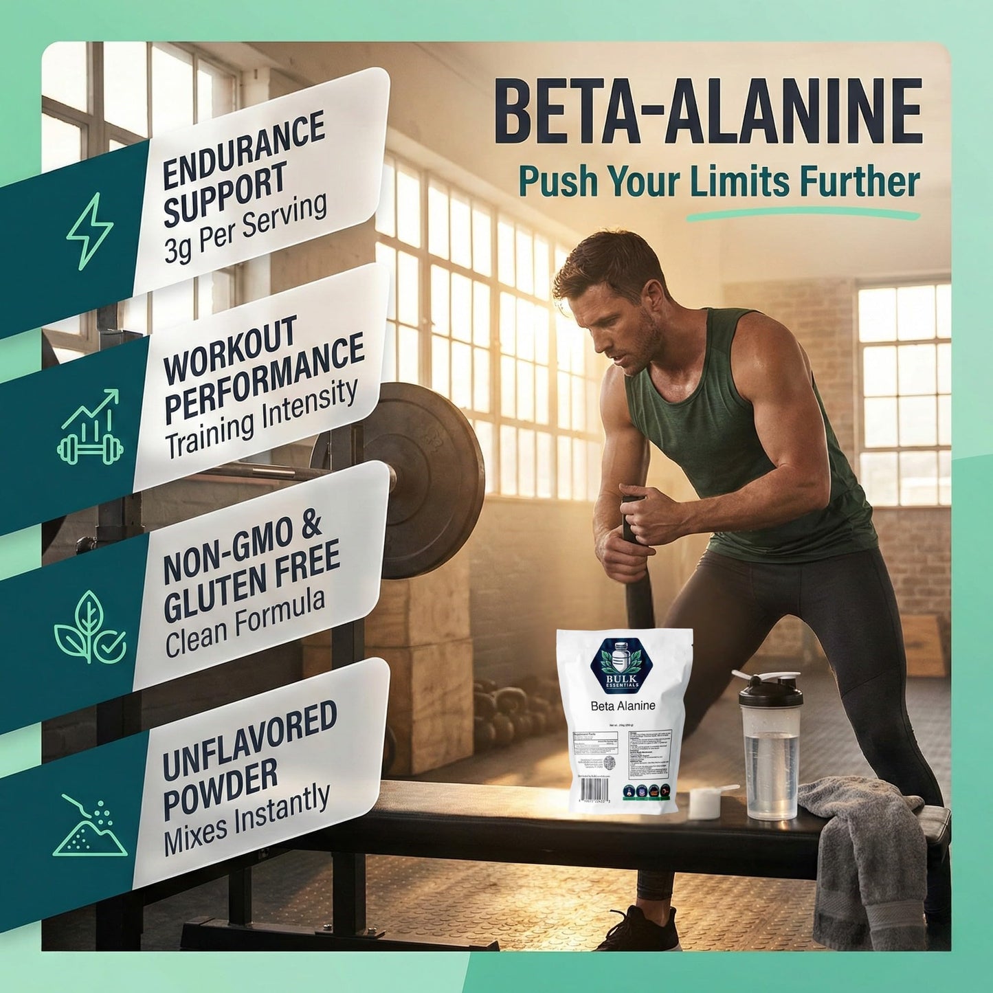 Bulk Essentials Beta Alanine Powder, Unflavored, 250g, 3g Per Serving