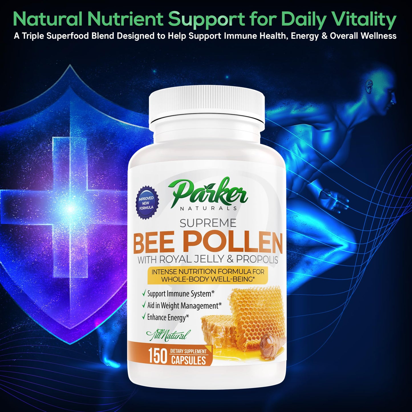 Parker Naturals Supreme Bee Pollen Capsules, 150 Capsules