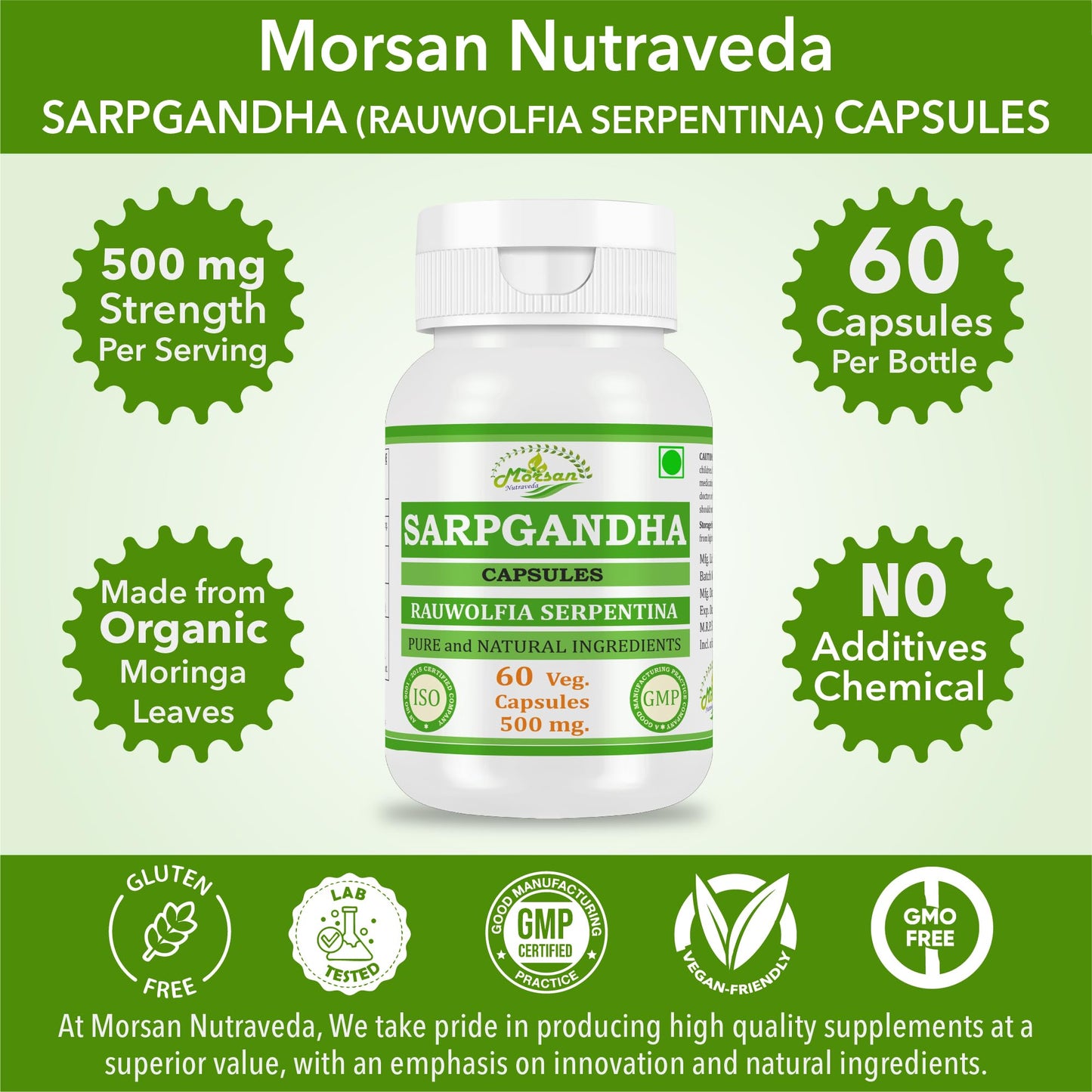 Morsan Nutraveda Rauwolfia Serpentina Extract Capsules, 120 Vegetarian Capsules