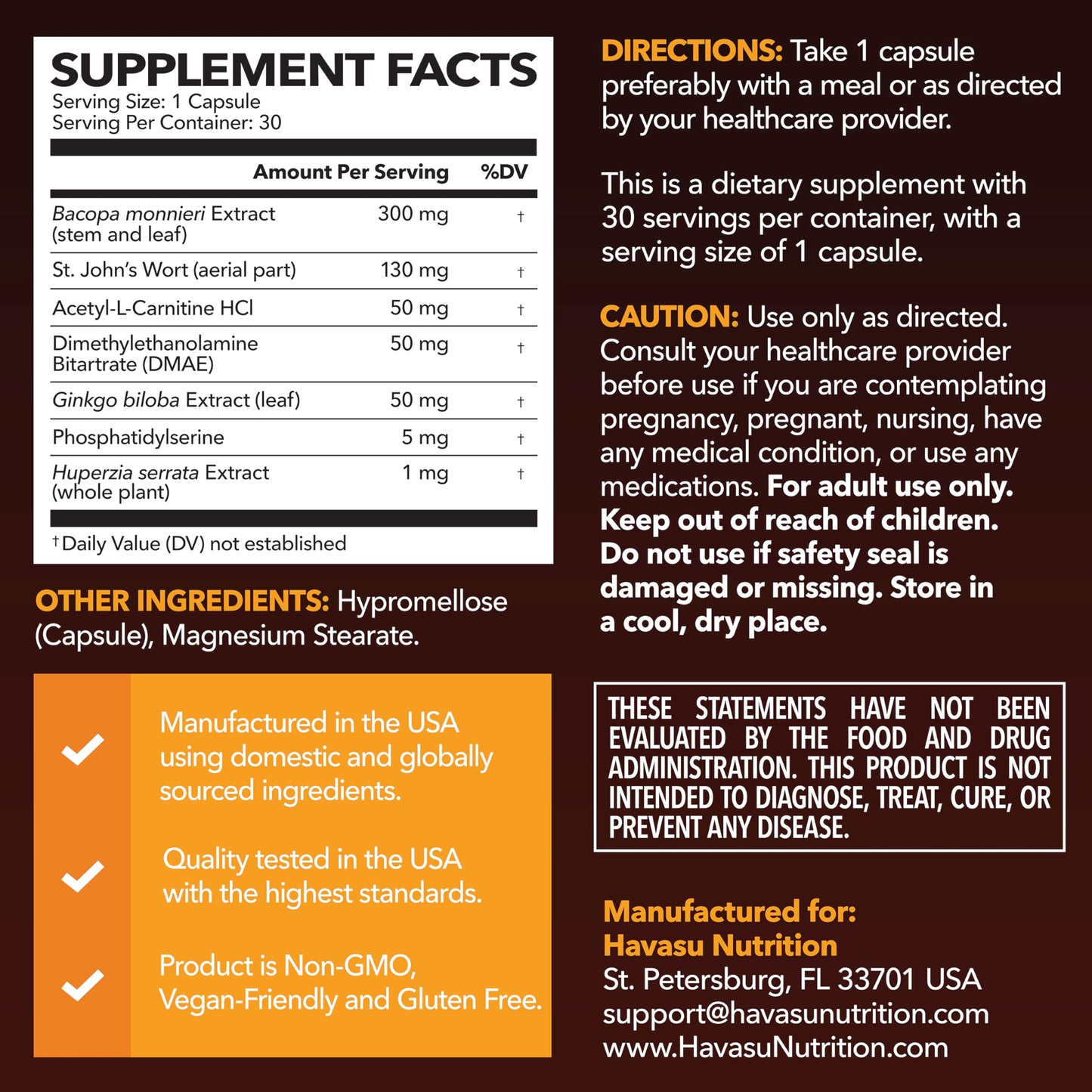 HAVASU NUTRITION NeuroIGNITE Brain Supplements for Memory and Focus Capsules, 30 Count