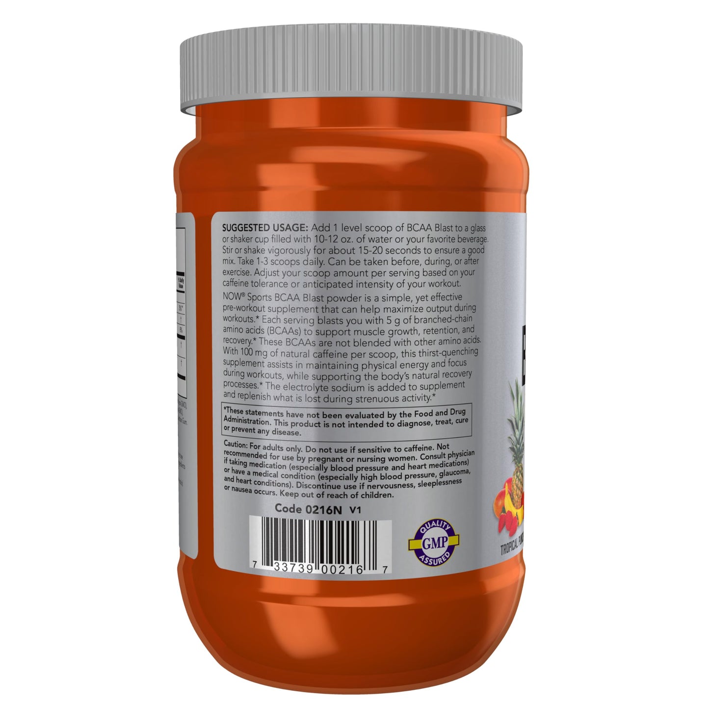 NOW Foods BCAA Blast Powder 5 g BCAA, 100 mg Caffeine, Tropical Punch, 21.16 oz
