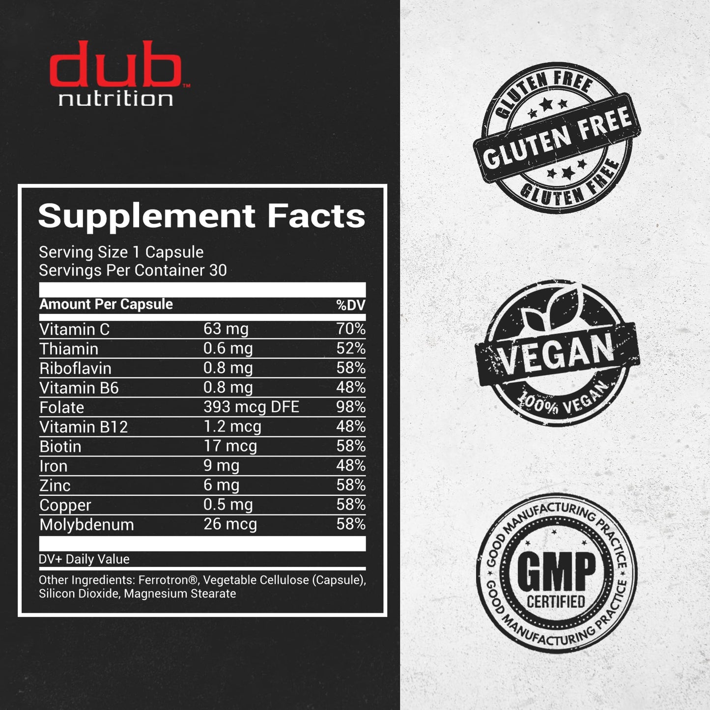 Dub Nutrition Iron Supplement Capsules 30 Count