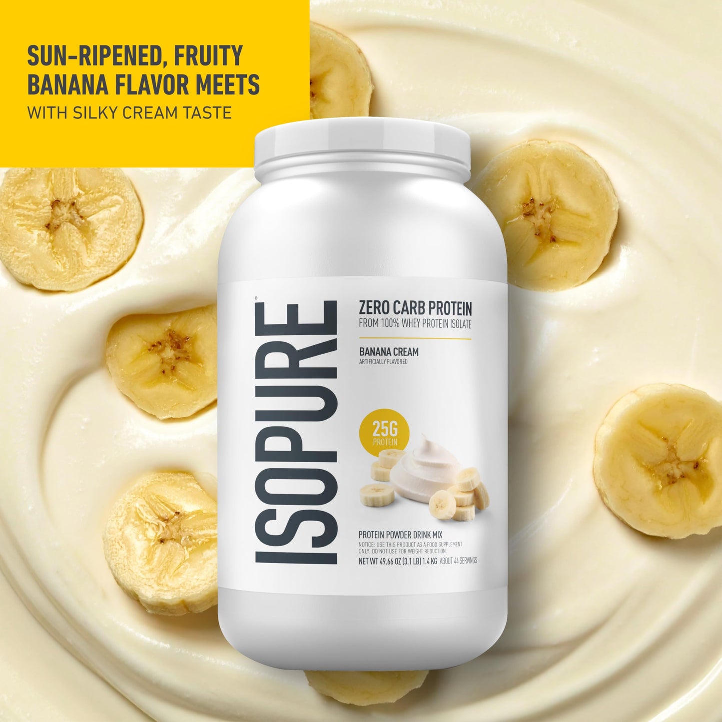 Isopure Zero Carb 100% Pure Whey Isolate Protein Powder Banana Cream, 3 lb, 48 Servings