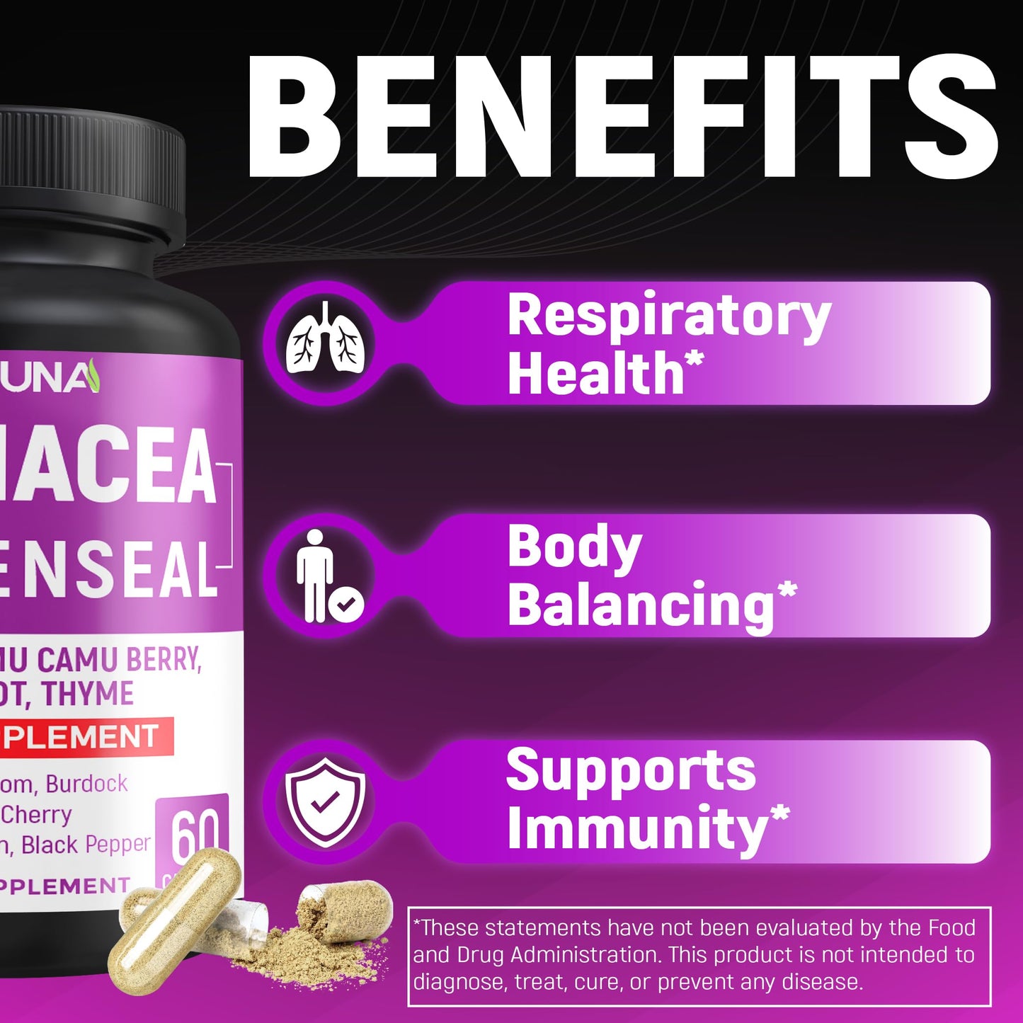 CIVIMUNA Echinacea Capsules with Goldenseal Root and Elderberry, 120 Capsules