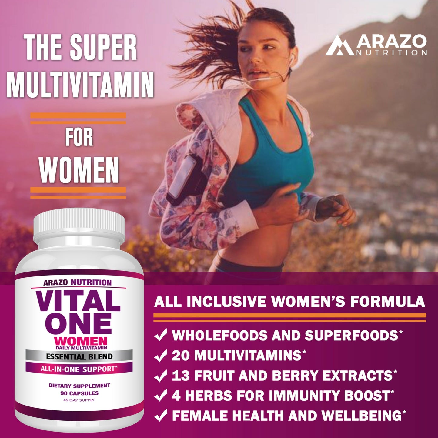 Arazo Nutrition Vital One Multivitamin for Women Capsule, 90 Capsules