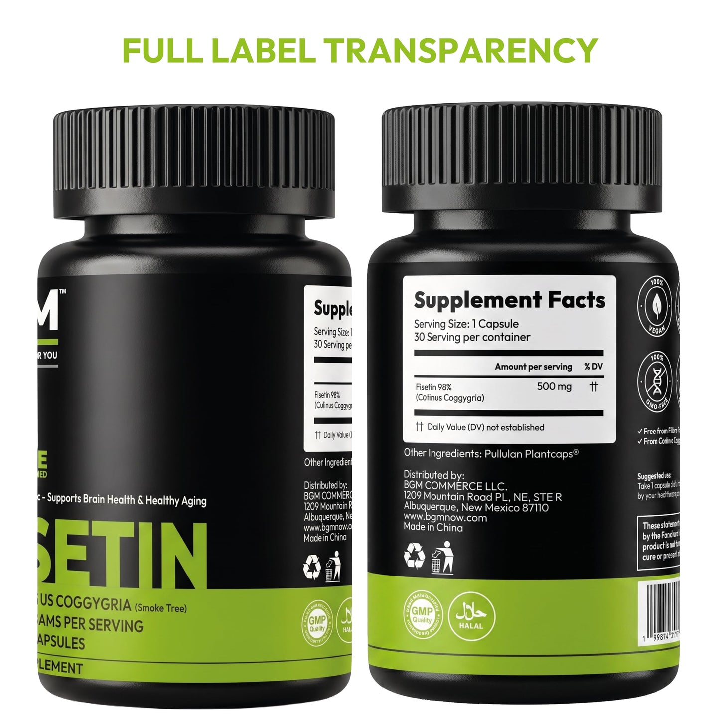 BGM Better Goods, Better You Fisetin 500mg Supplement Cotinus Coggygria (Smoke Tree) Extract 98% Pure Flavonoid Antioxidant Support Vegan Capsules, 30 Count