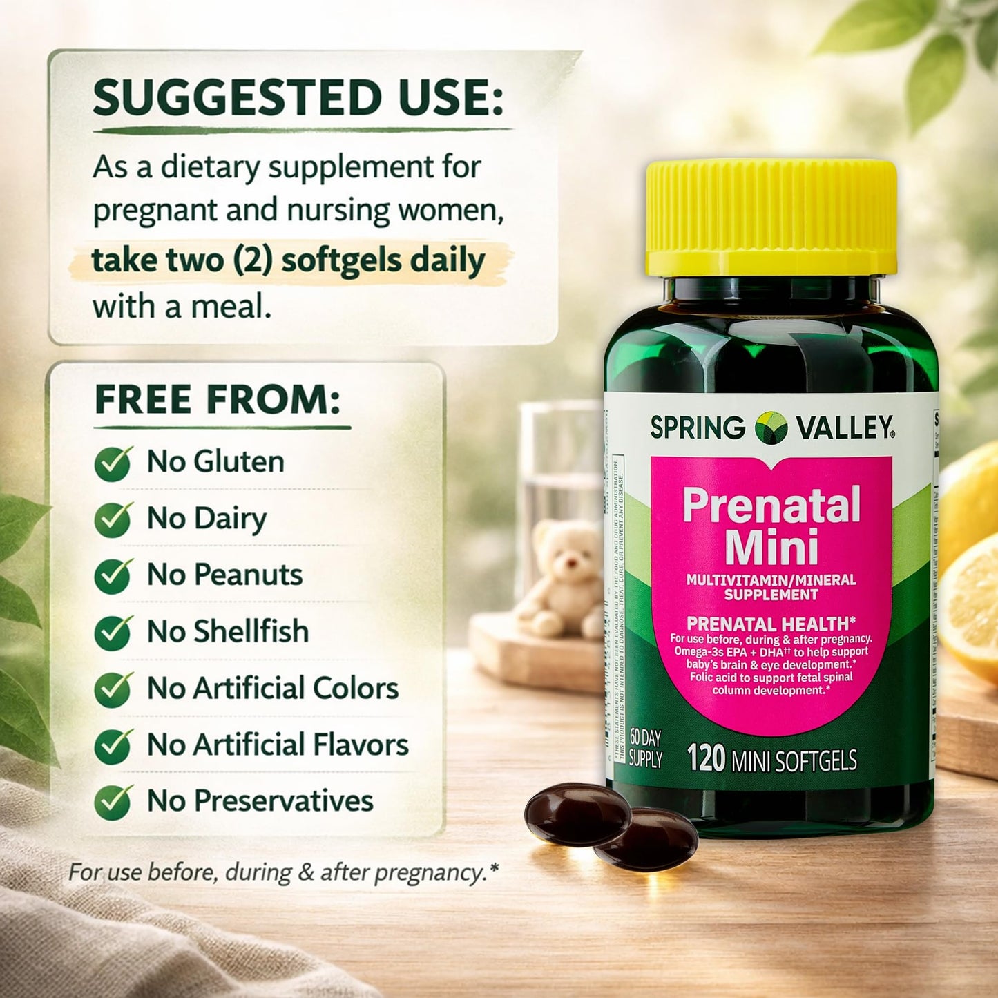 LUAL Mini Prenatal Vitamins for Women Softgels 120 Count