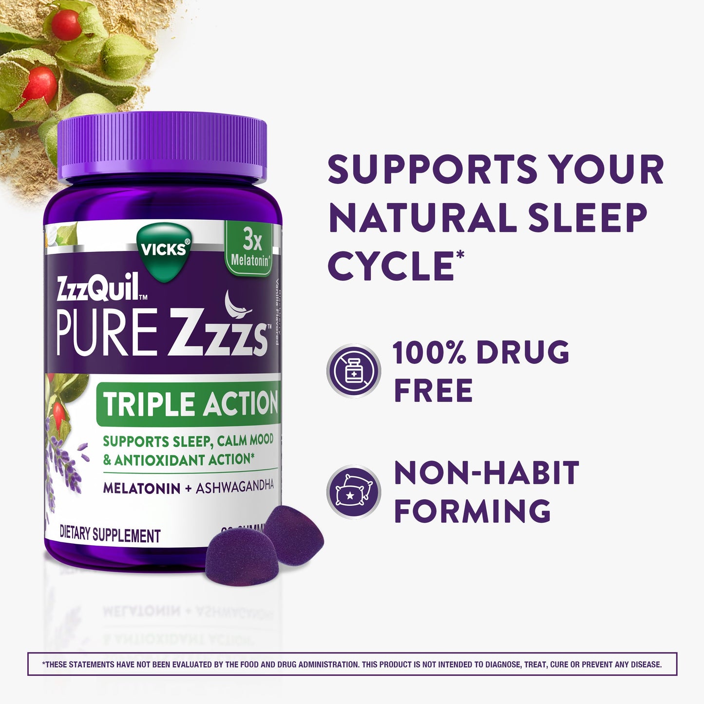 ZzzQuil PURE Zzzs Triple Action Melatonin Gummies 90 Count