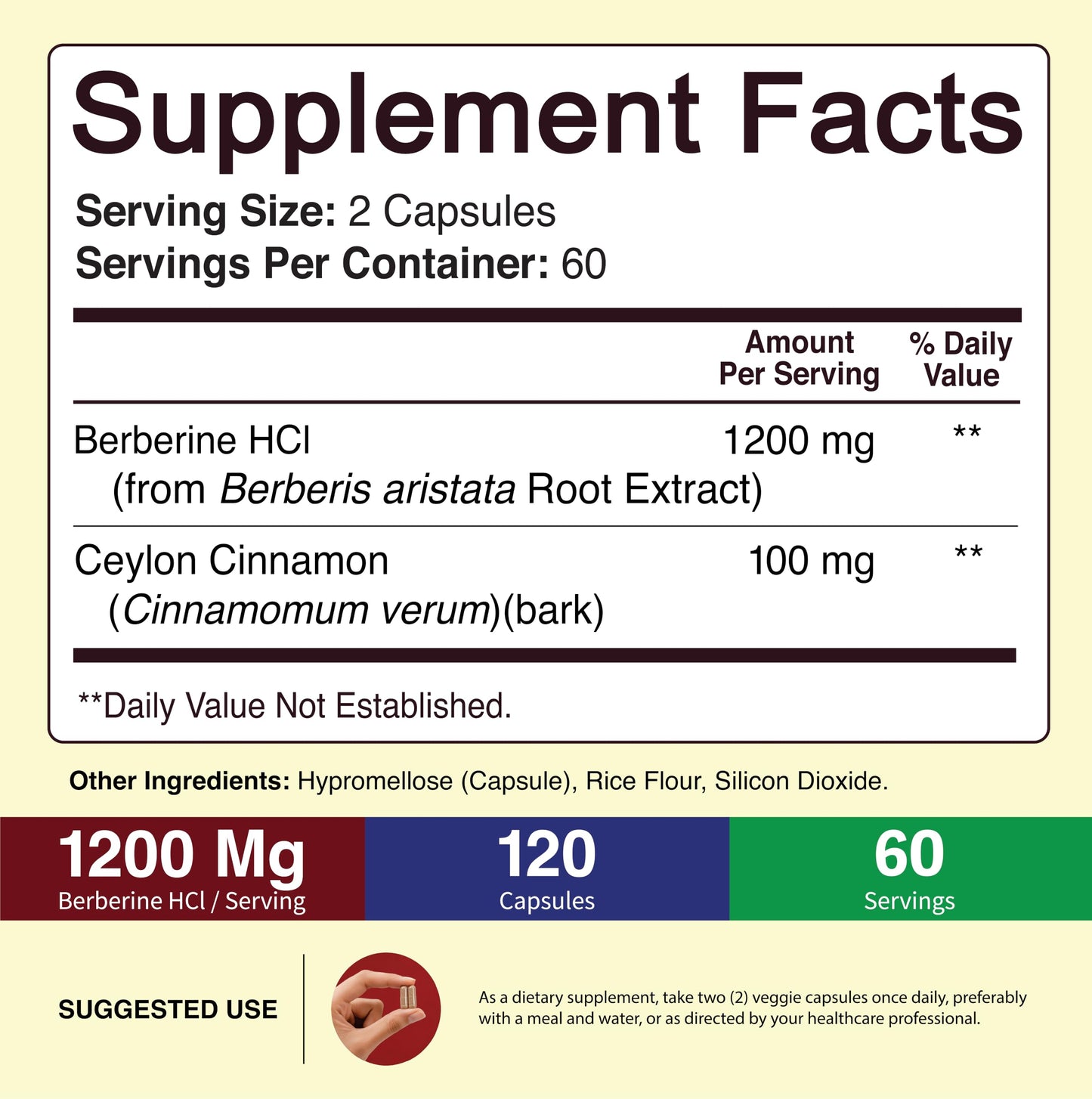 NutriFlair Berberine HCl 1200mg Capsules, 120 Count