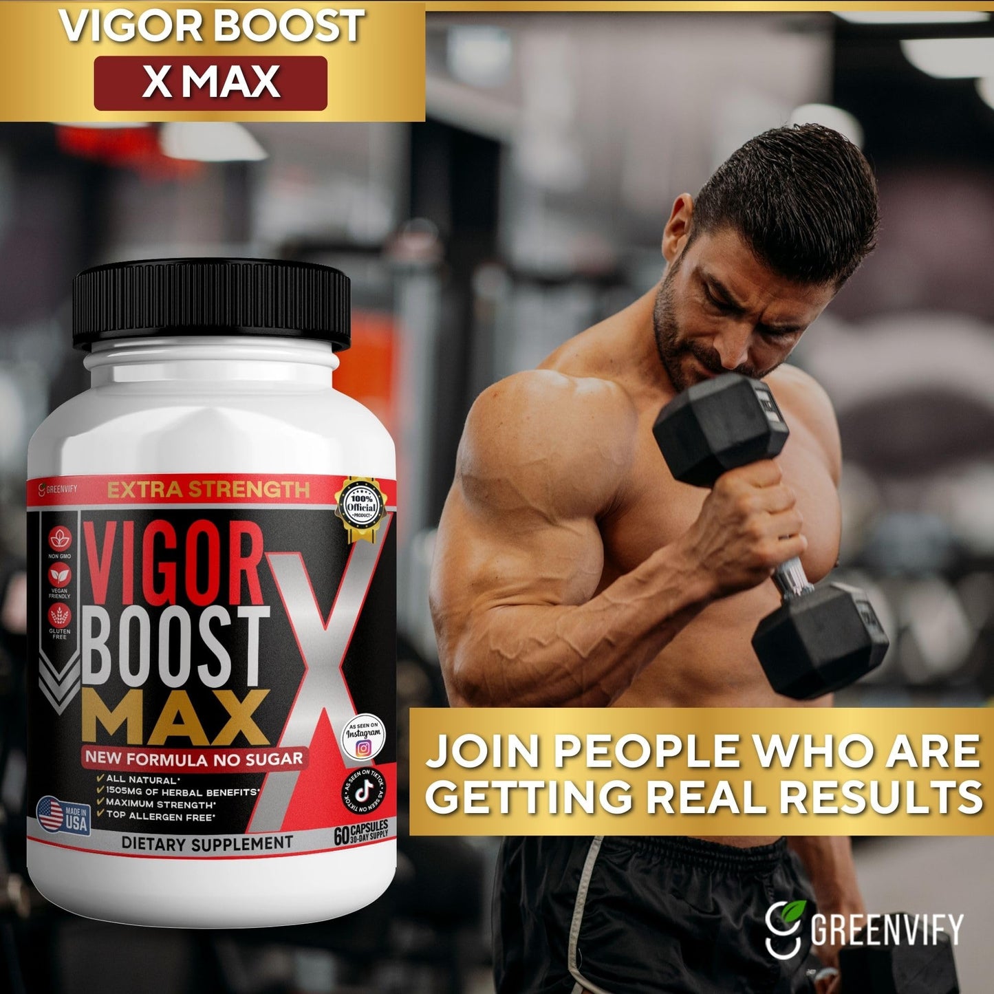 GREENVIFY Vigor Boost Max Extra Strength Organic Maca Root Supplement Black Red Yellow Maca 60 Capsules