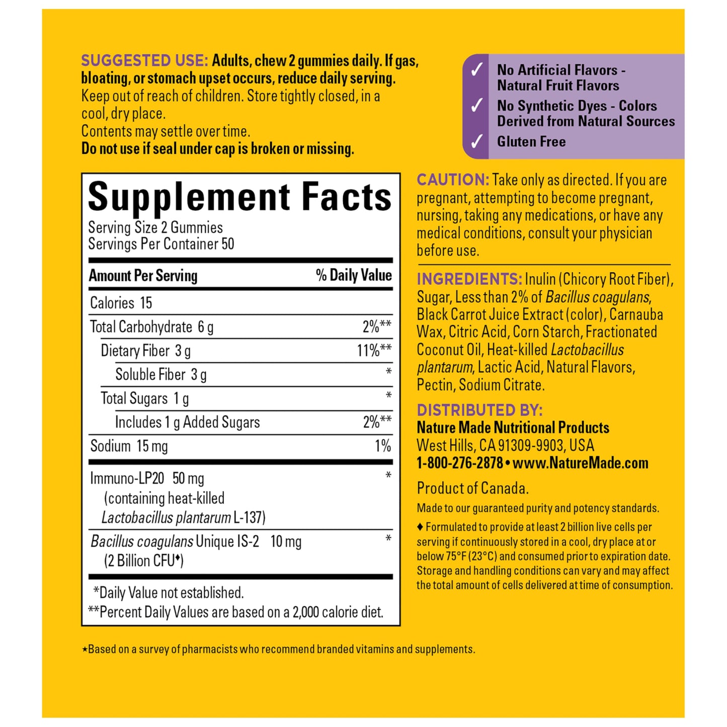 Nature Made Triple-Action Biotics Prebiotic Fiber Gummies, 100 Gummies
