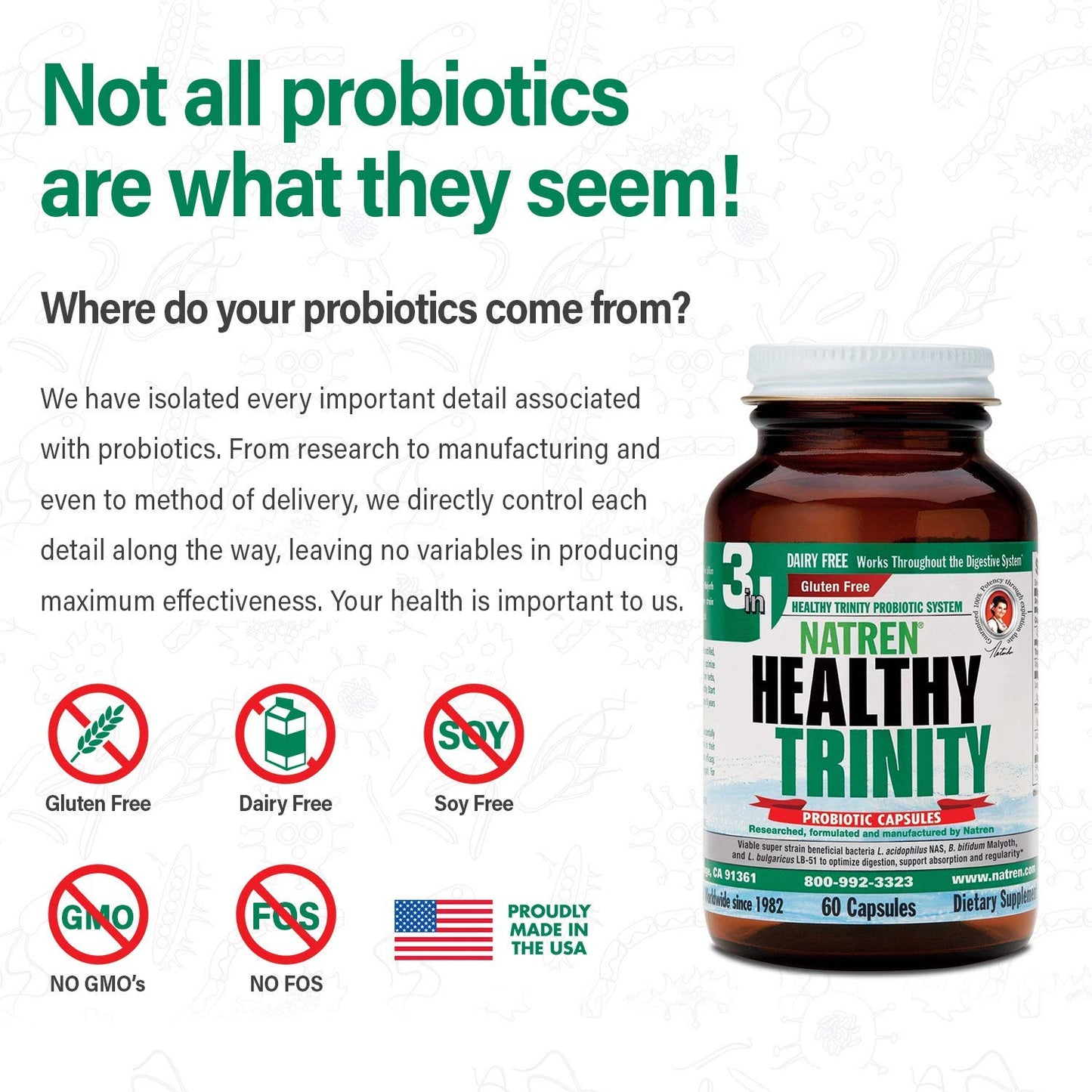 Natren Healthy Trinity Probiotics Supplement Capsules, 60 Count