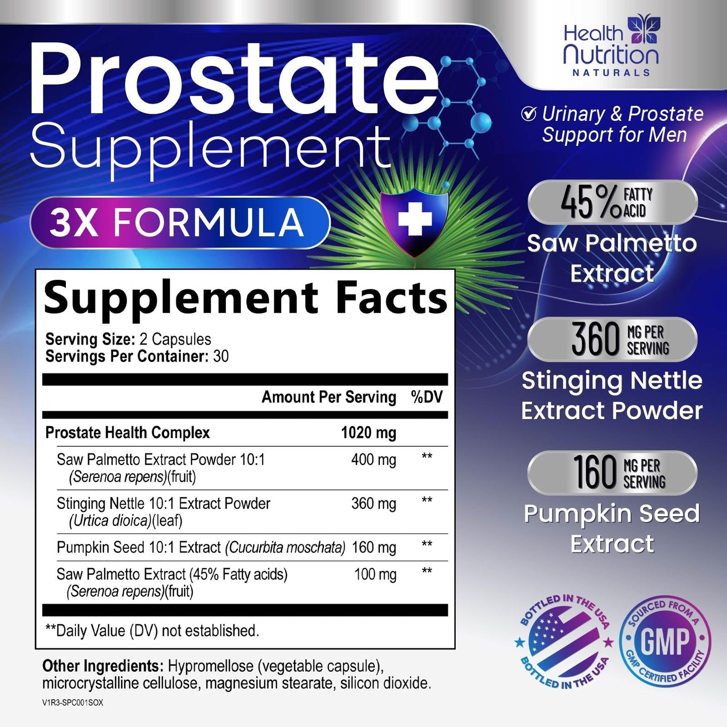 Health Nutrition Naturals Prostate Health Supplements for Men 3X Strength Saw Palmetto Blend, 60 Capsules