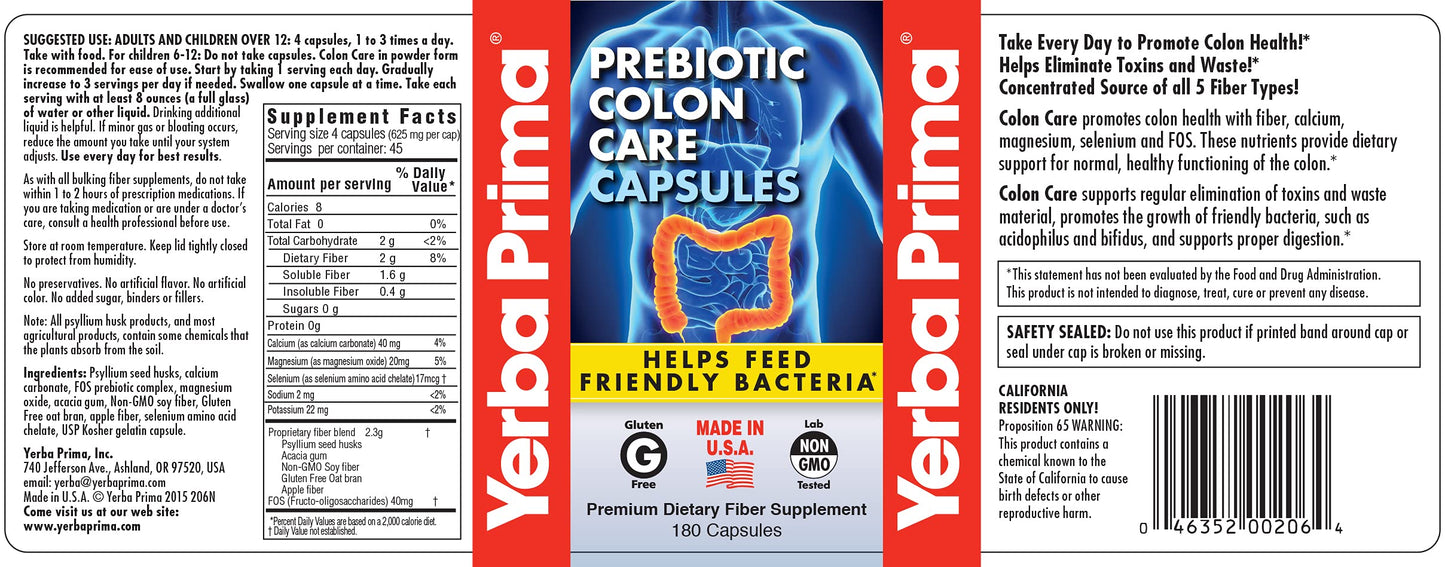 Yerba Prima Prebiotic Colon Care Capsules 360 Count