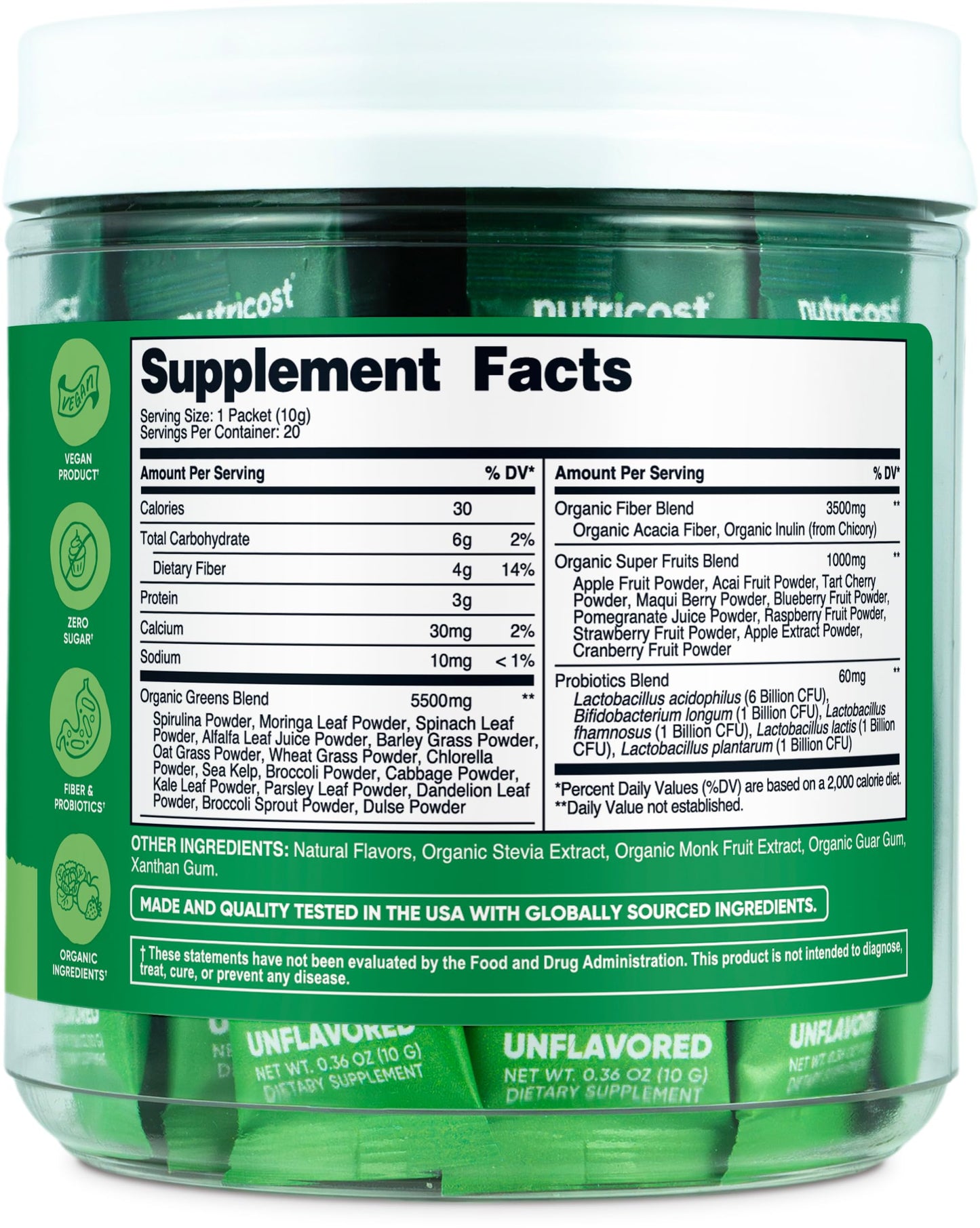 Nutricost Organic Super Greens (Unflavored) Powder 7.1 Ounce