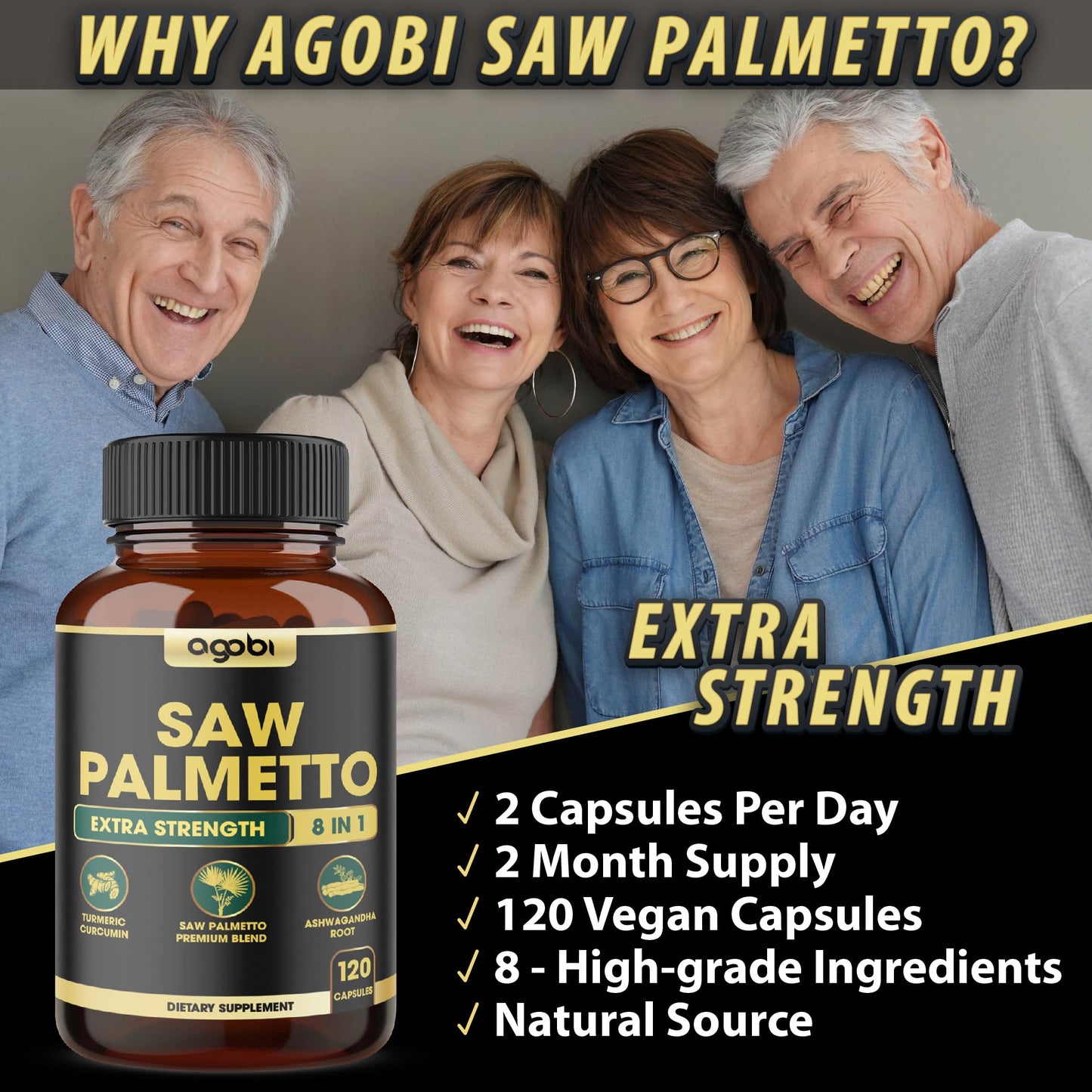 agobi Saw Palmetto Prostate Support Supplement Capsules, 120 Count