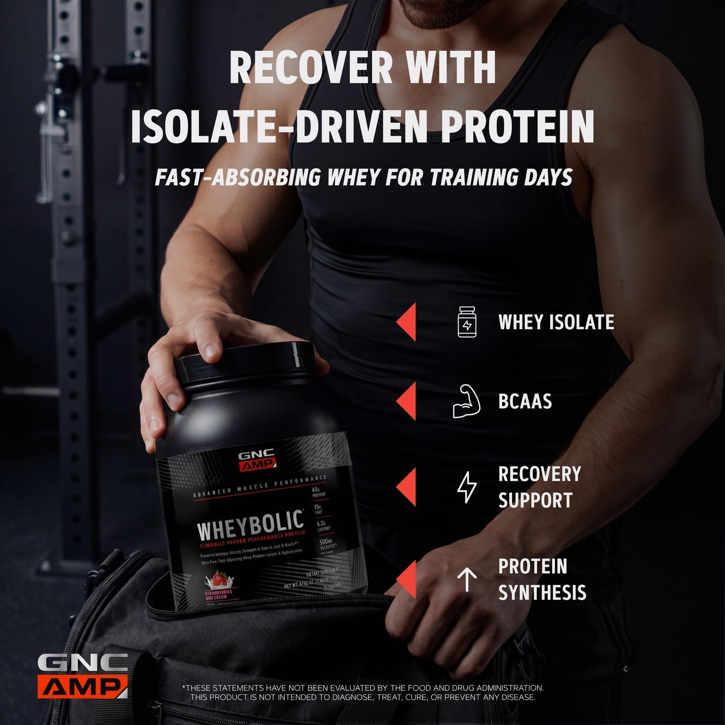 GNC AMP Wheybolic Whey Protein Isolate with BCAA Strawberries and Cream Powder 25 Servings