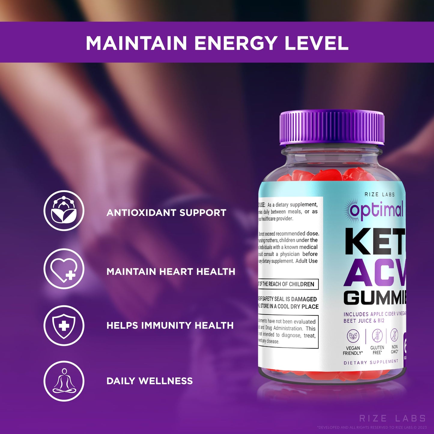 Rize Labs Optimal Keto ACV Gummies with Apple Cider Vinegar, Advanced Weight Loss Formula, Gluten Free and Non-GMO Supplement, Helps in Reducing Belly Fat, 120 Gummies