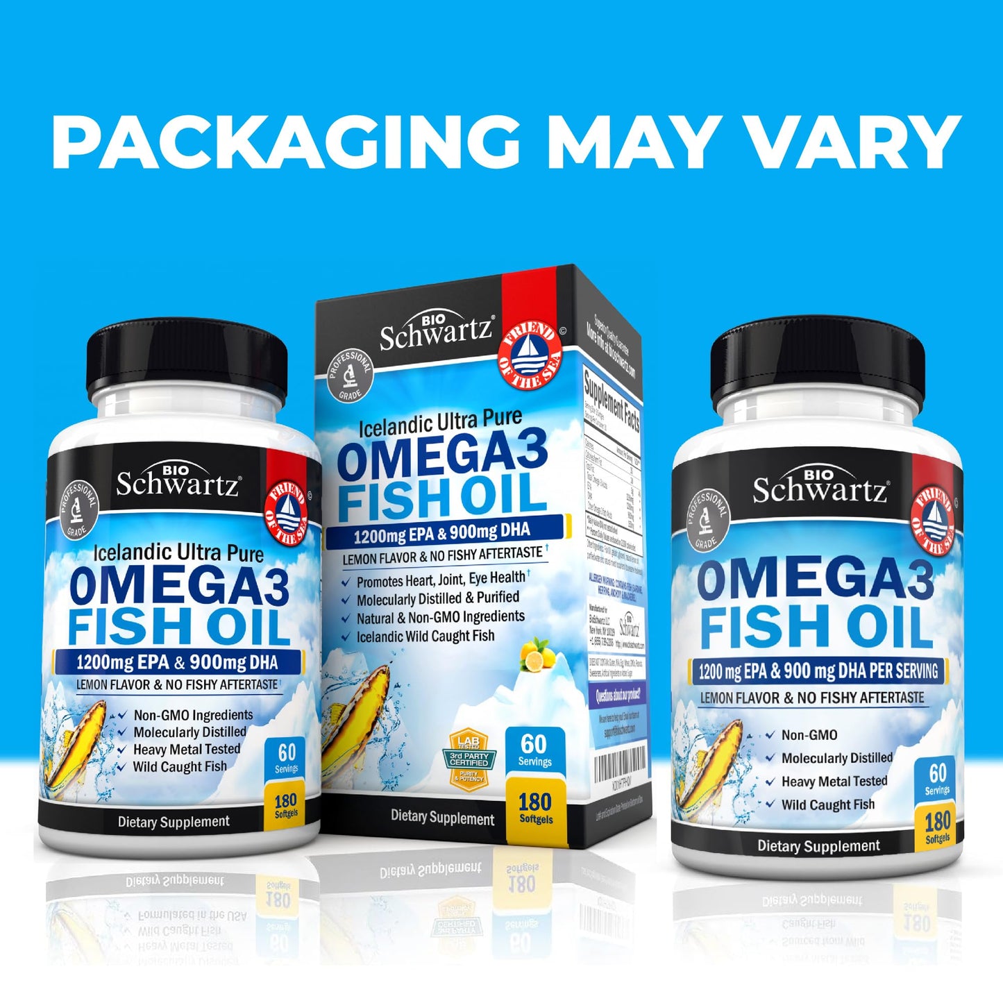 BioSchwartz Triple Strength Omega-3 Fish Oil 3000mg Softgels, 180 Count