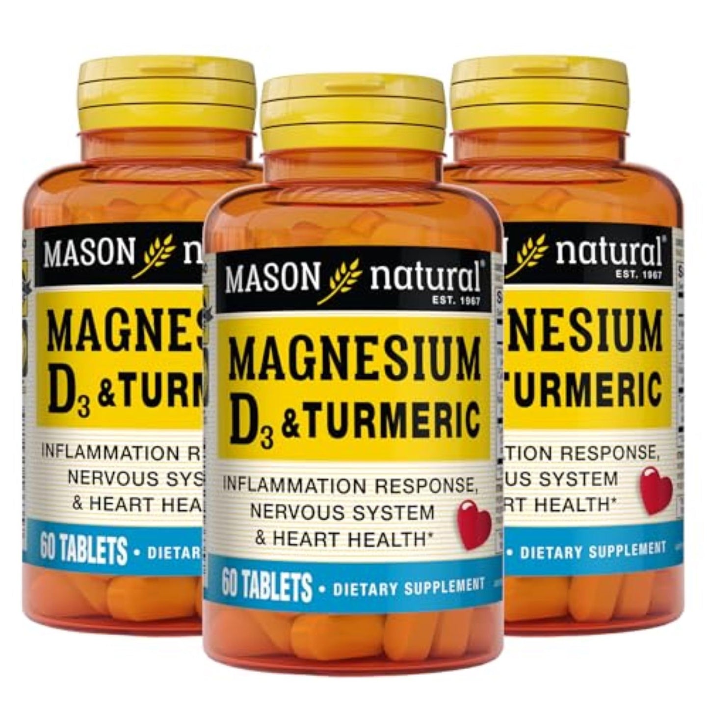 Mason Natural Magnesium & Vitamin D3 with Turmeric, 180 Tablets