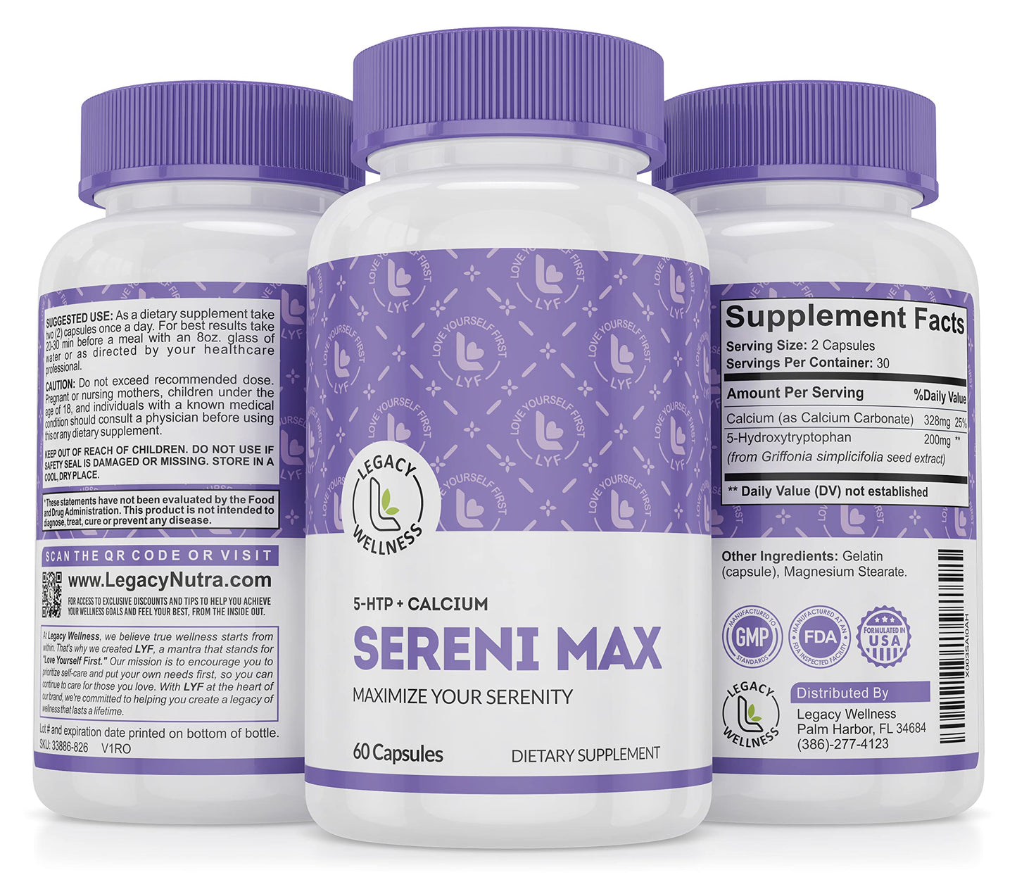 LegacyNutra Serini-Max 5-HTP Mood Support + Calcium, 60 Capsules